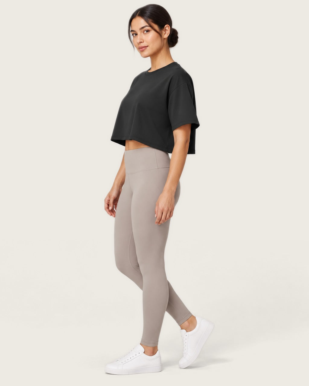 ROMY Ease Cropped Tee in Black — side profile