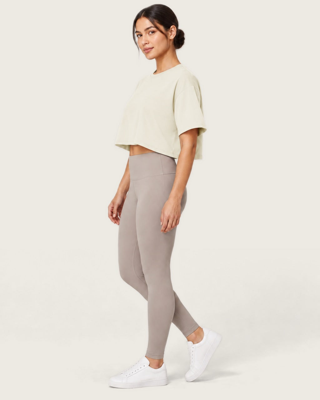 ROMY Ease Cropped Tee in Cream — side profile