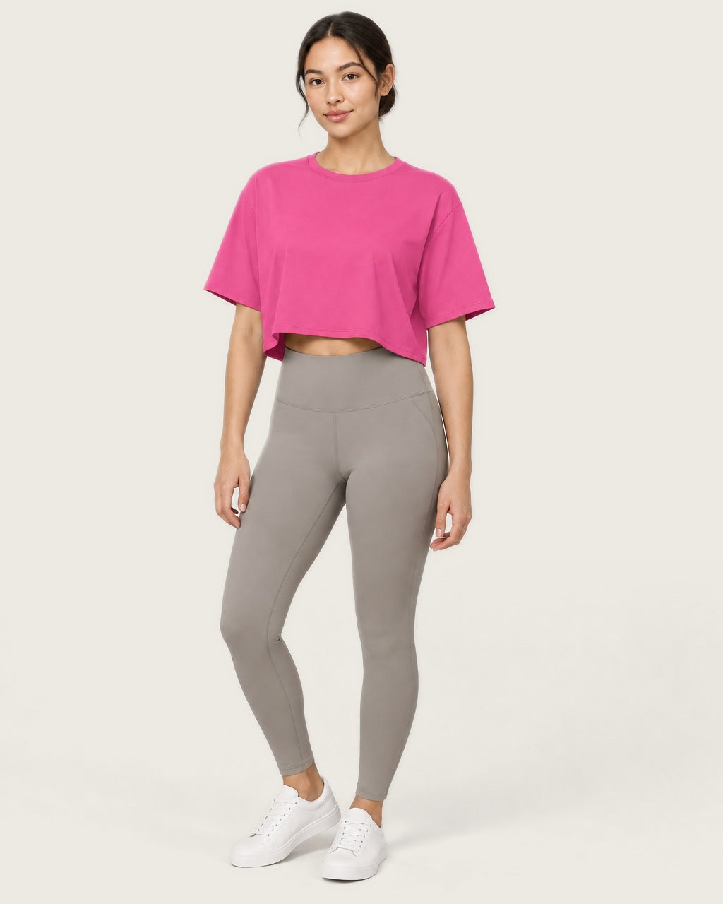 ROMY Ease Cropped Tee in Fuchsia — front view