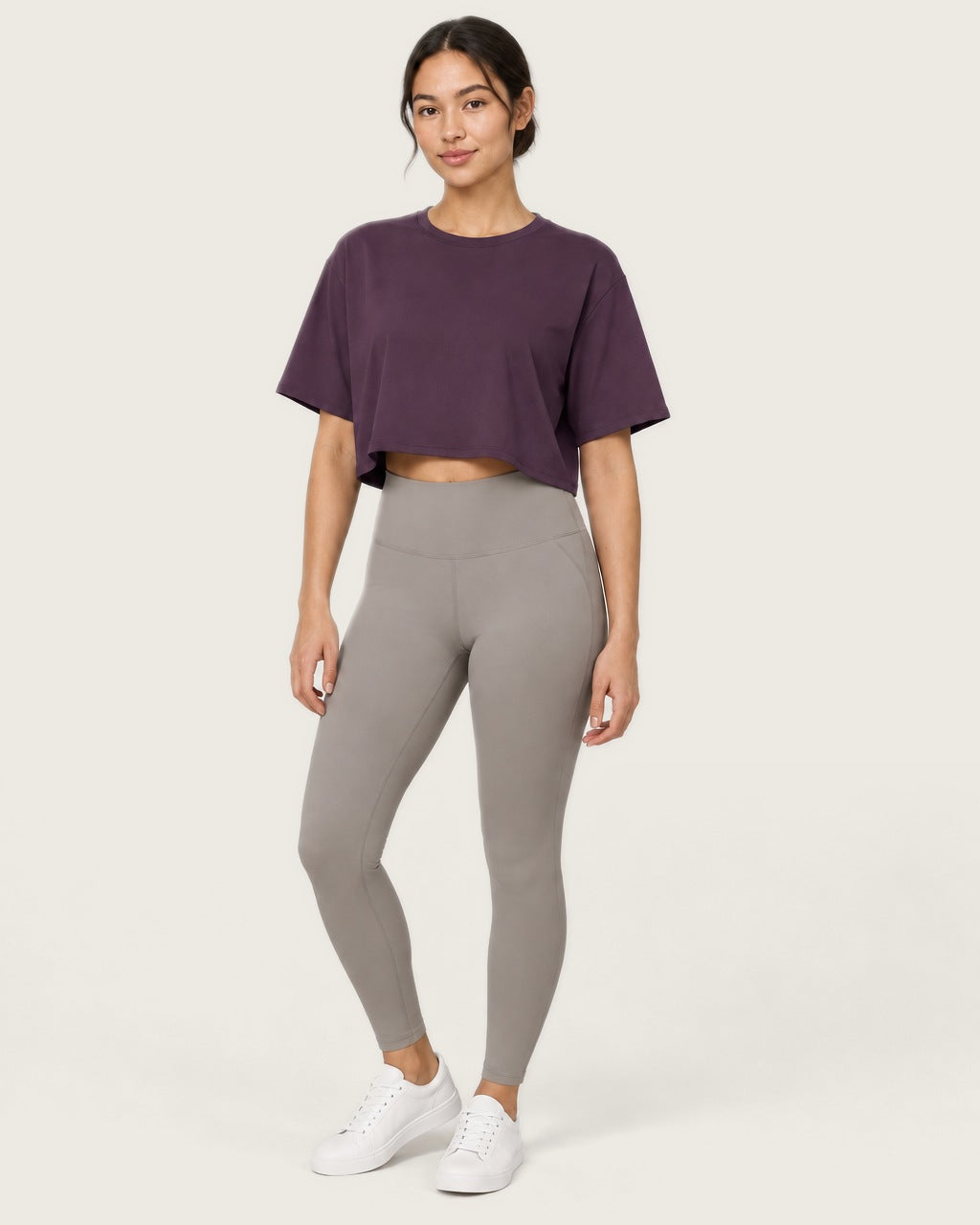 ROMY Ease Cropped Tee in Plum — front view