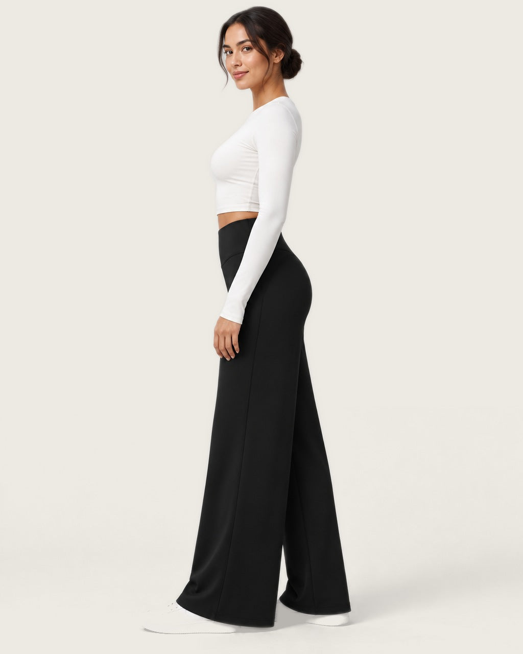 ROMY Ease Wide Leg Pant in Black — side profile