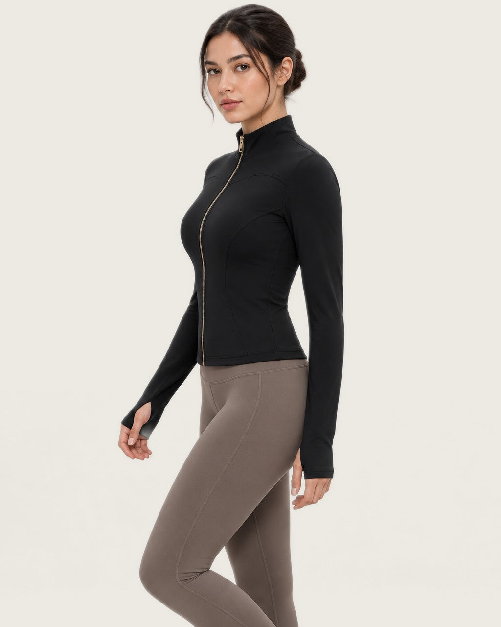 ROMY Layer Fitted Zip Jacket in Black — side profile