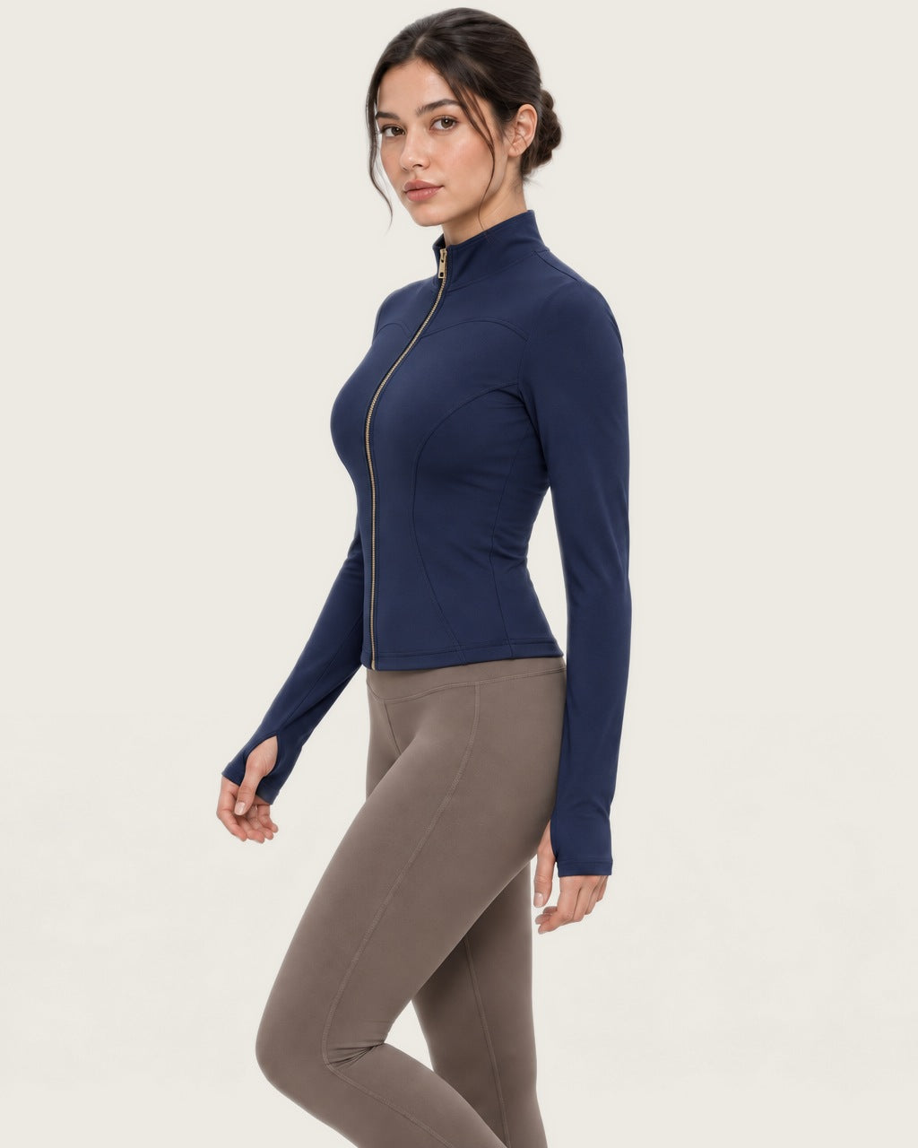 ROMY Layer Fitted Zip Jacket in Navy — side profile
