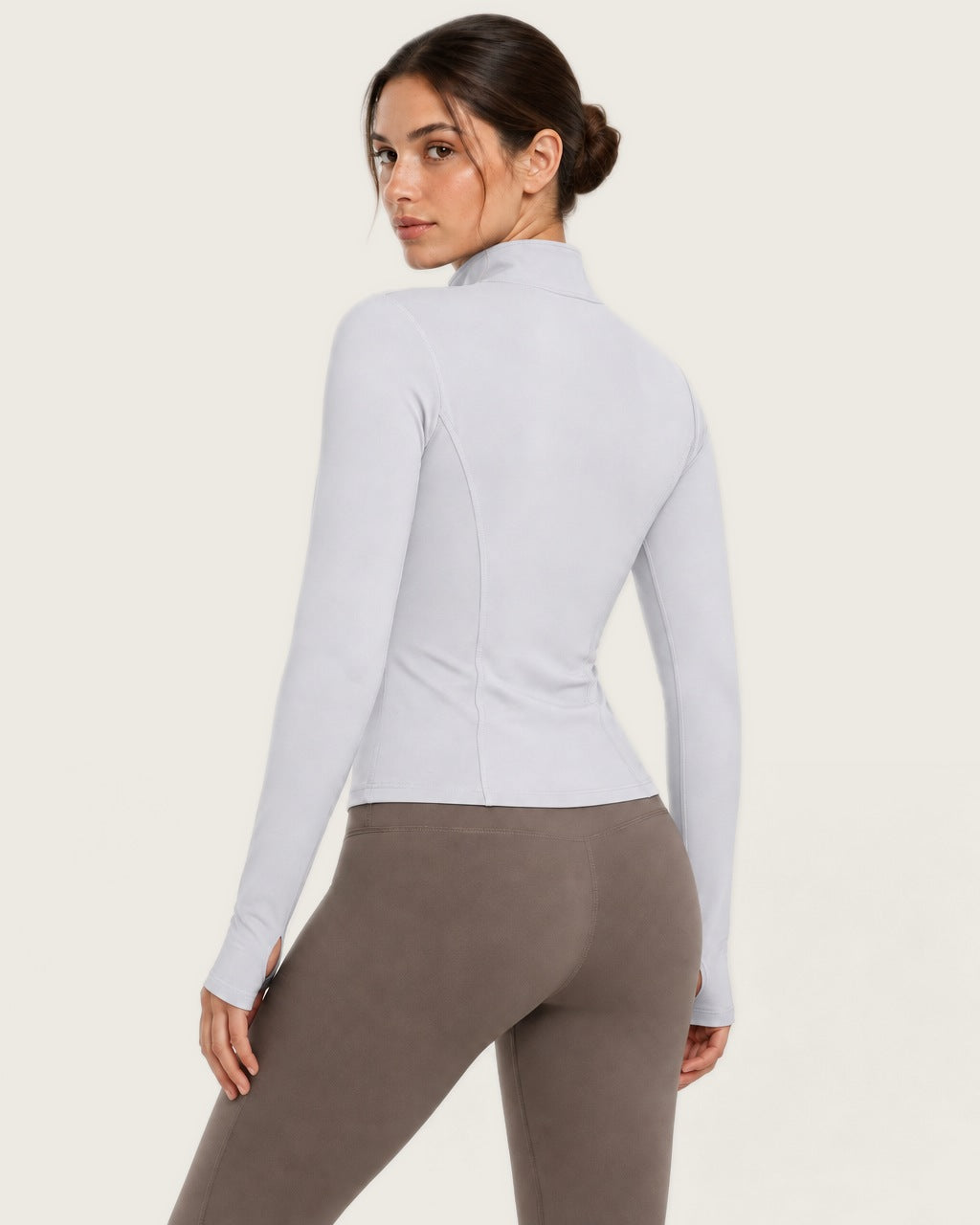 ROMY Layer Fitted Zip Jacket in White — three-quarter back view
