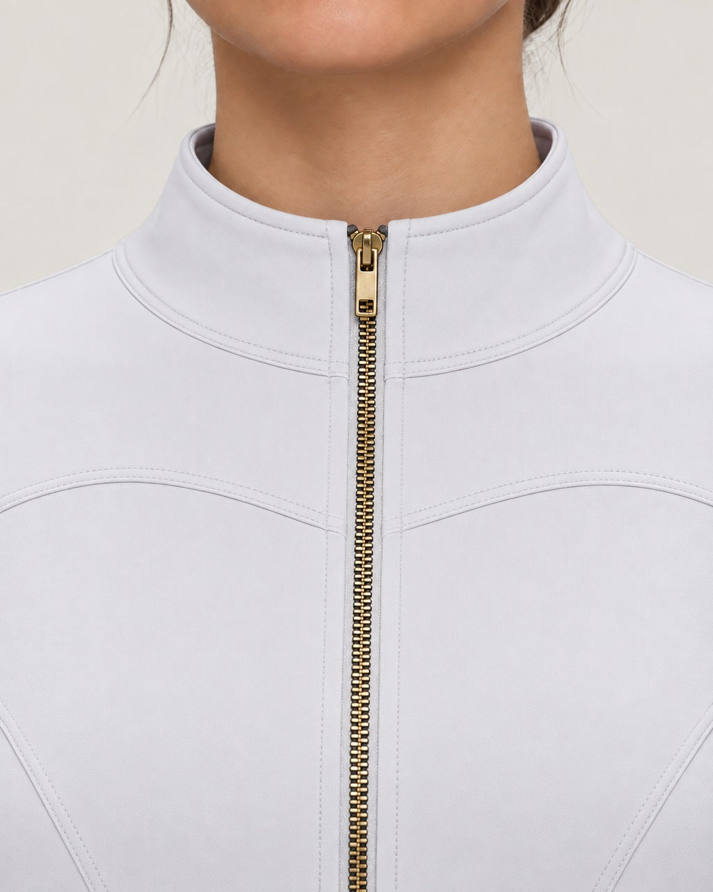 ROMY Layer Fitted Zip Jacket in White — close-up detail