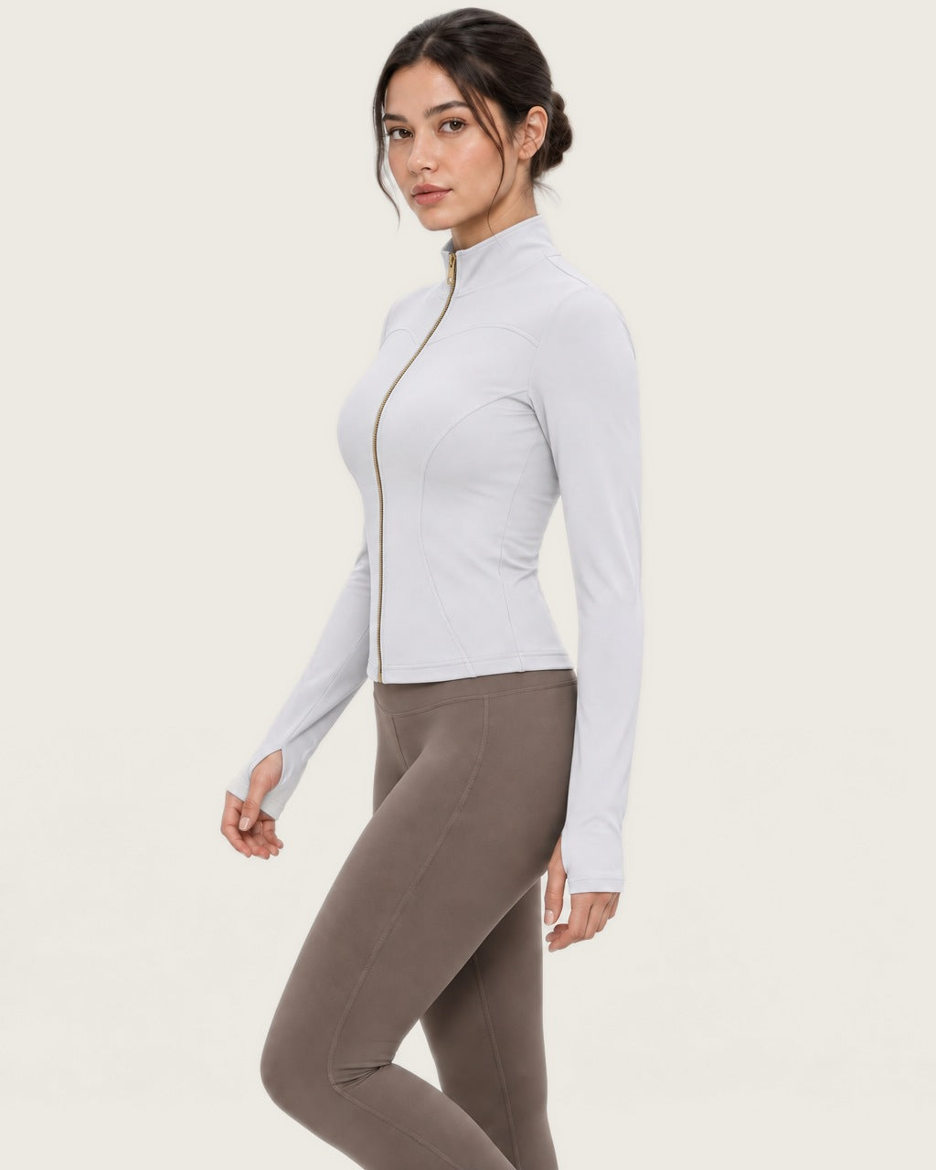 ROMY Layer Fitted Zip Jacket in White — side profile