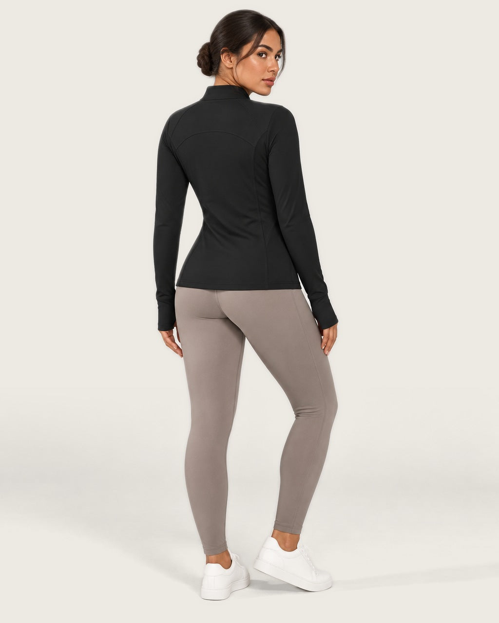 ROMY Layer Pocket Zip Jacket in Black — three-quarter back view