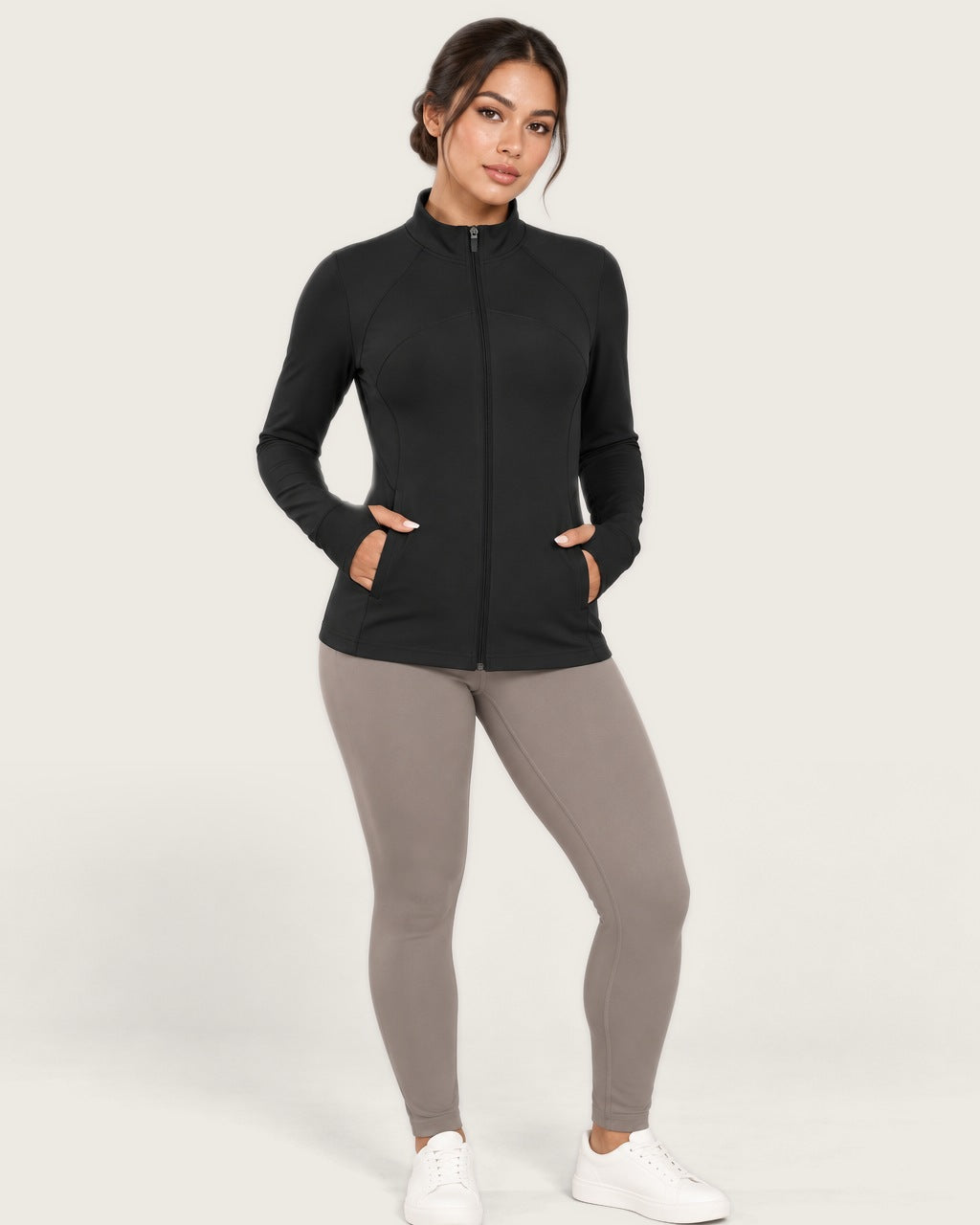 ROMY Layer Pocket Zip Jacket in Black — front view