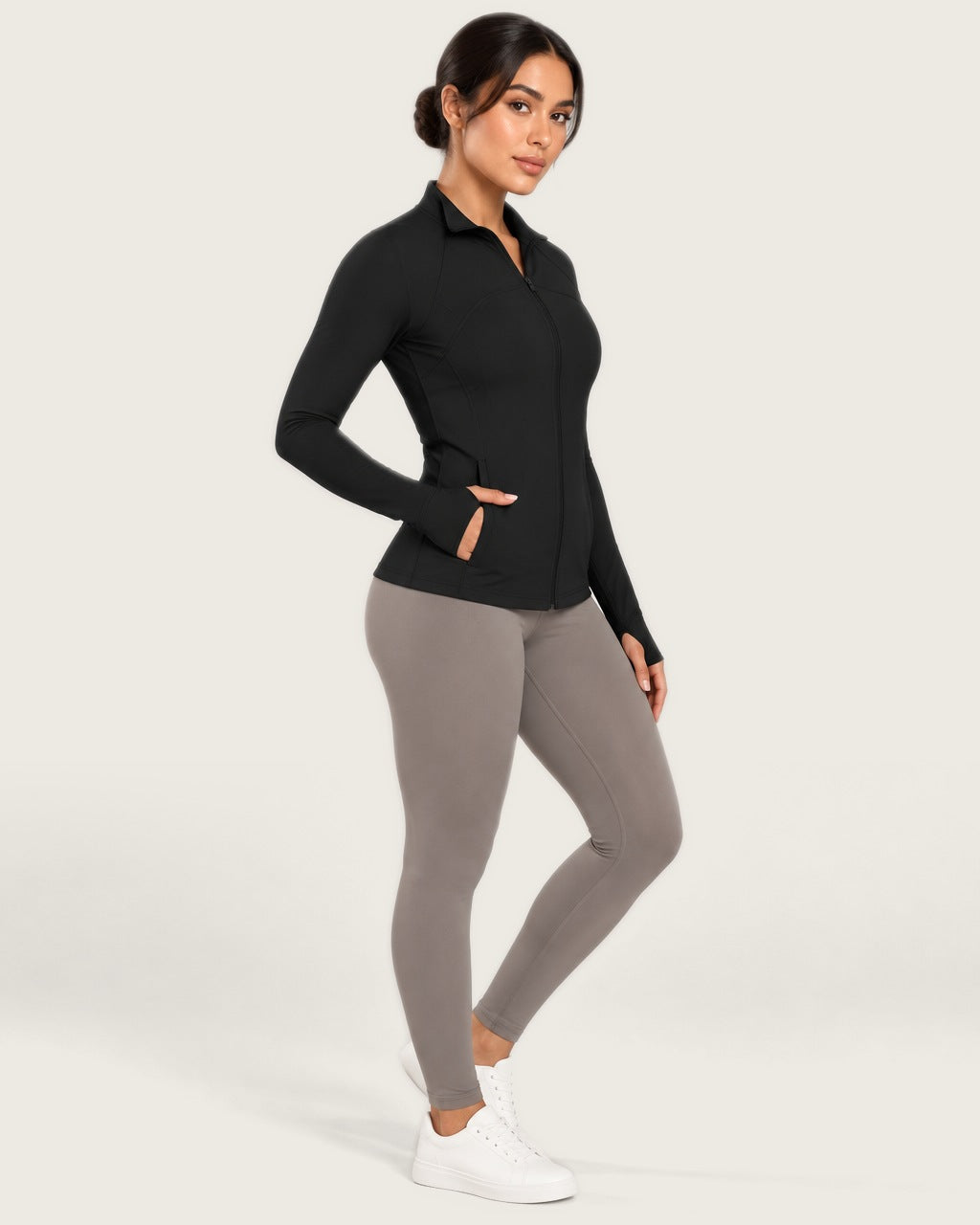 ROMY Layer Pocket Zip Jacket in Black — side profile