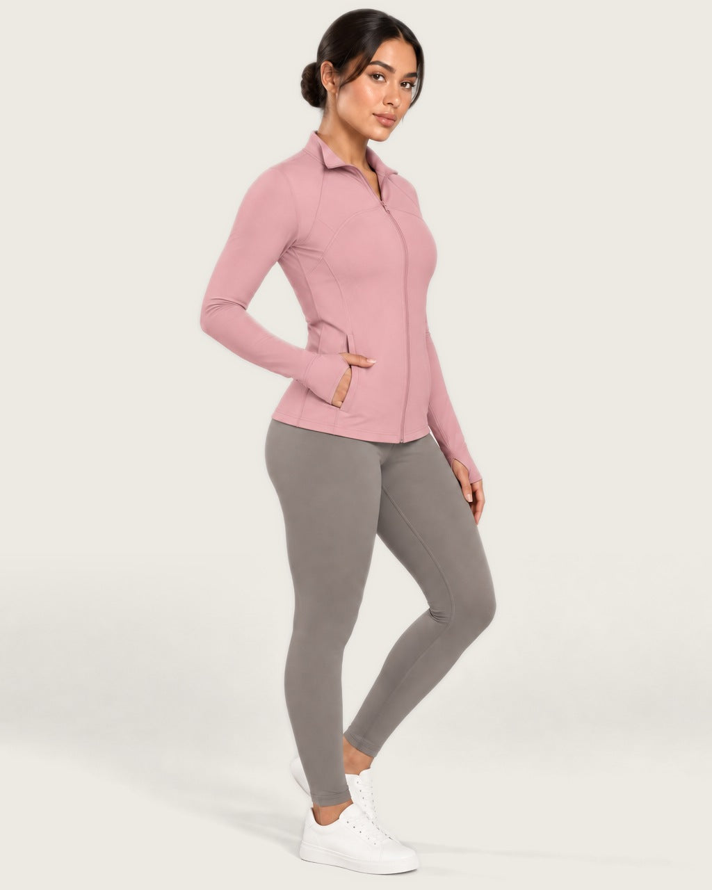 ROMY Layer Pocket Zip Jacket in Rose — side profile
