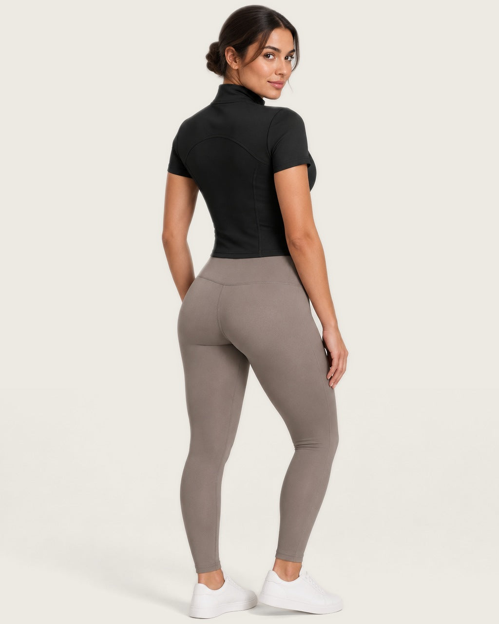 ROMY Layer Short Sleeve Zip Jacket in Black — three-quarter back view