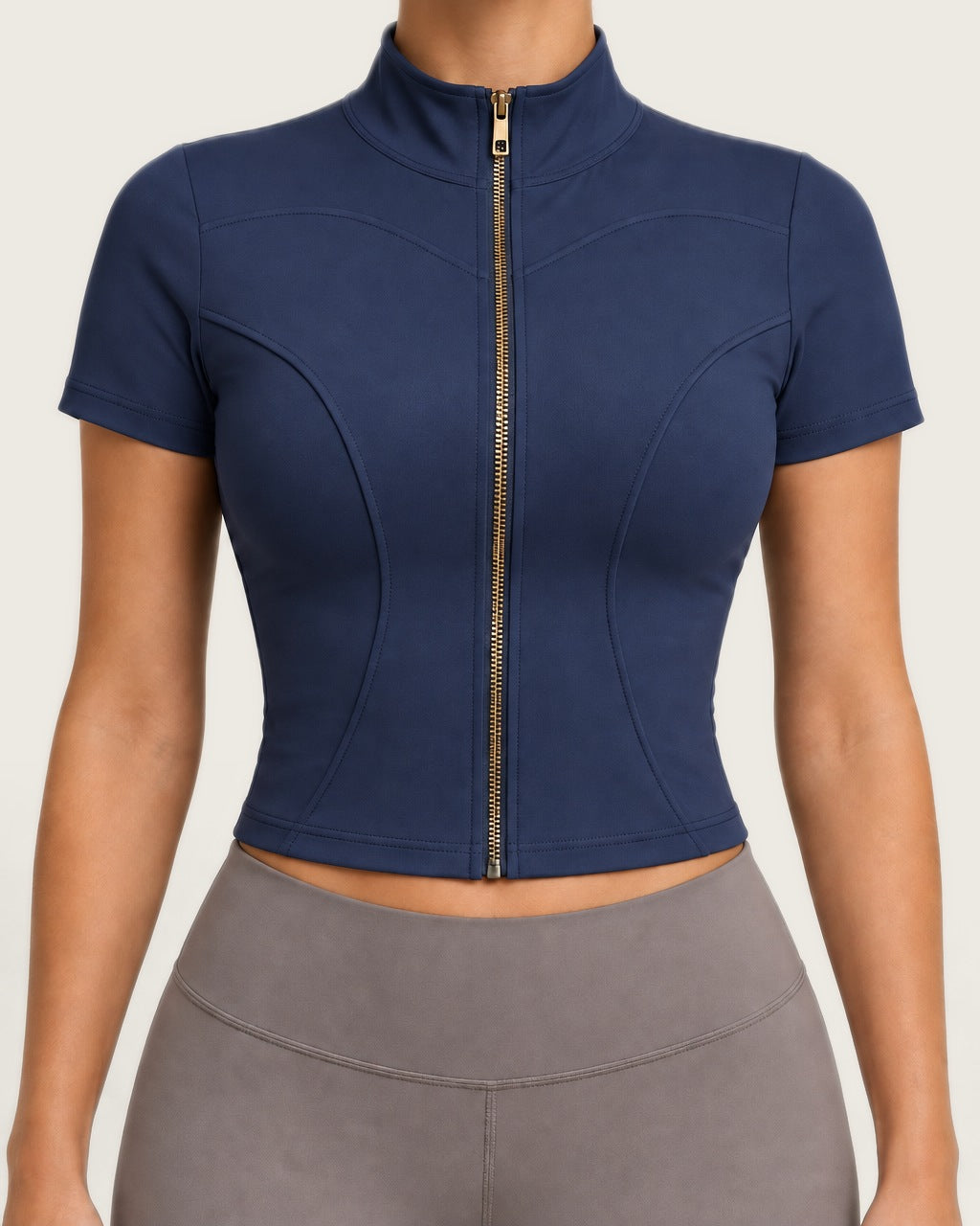 ROMY Layer Short Sleeve Zip Jacket in Navy — product view