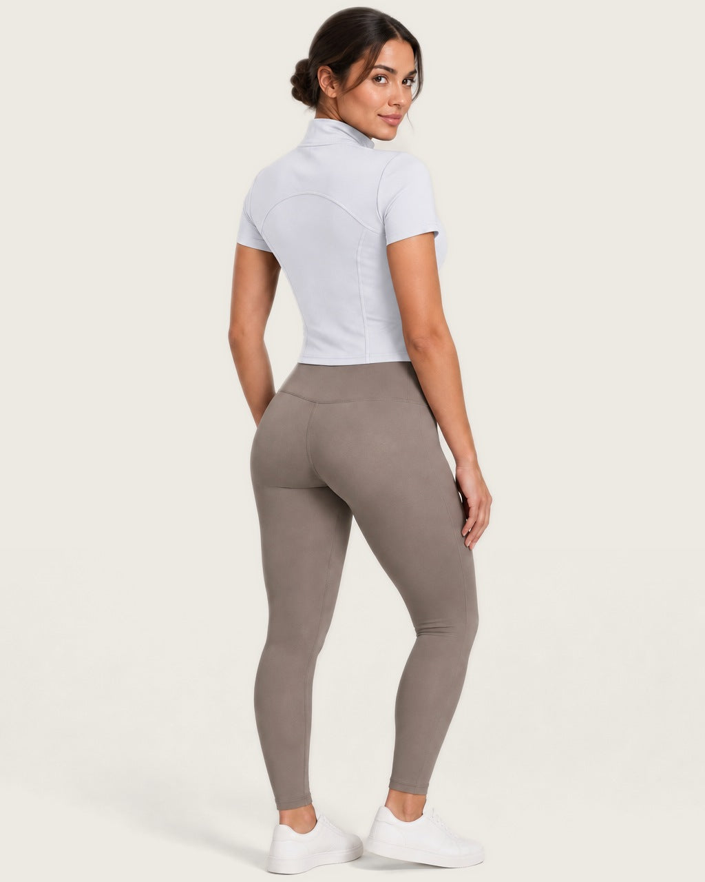 ROMY Layer Short Sleeve Zip Jacket in White — three-quarter back view