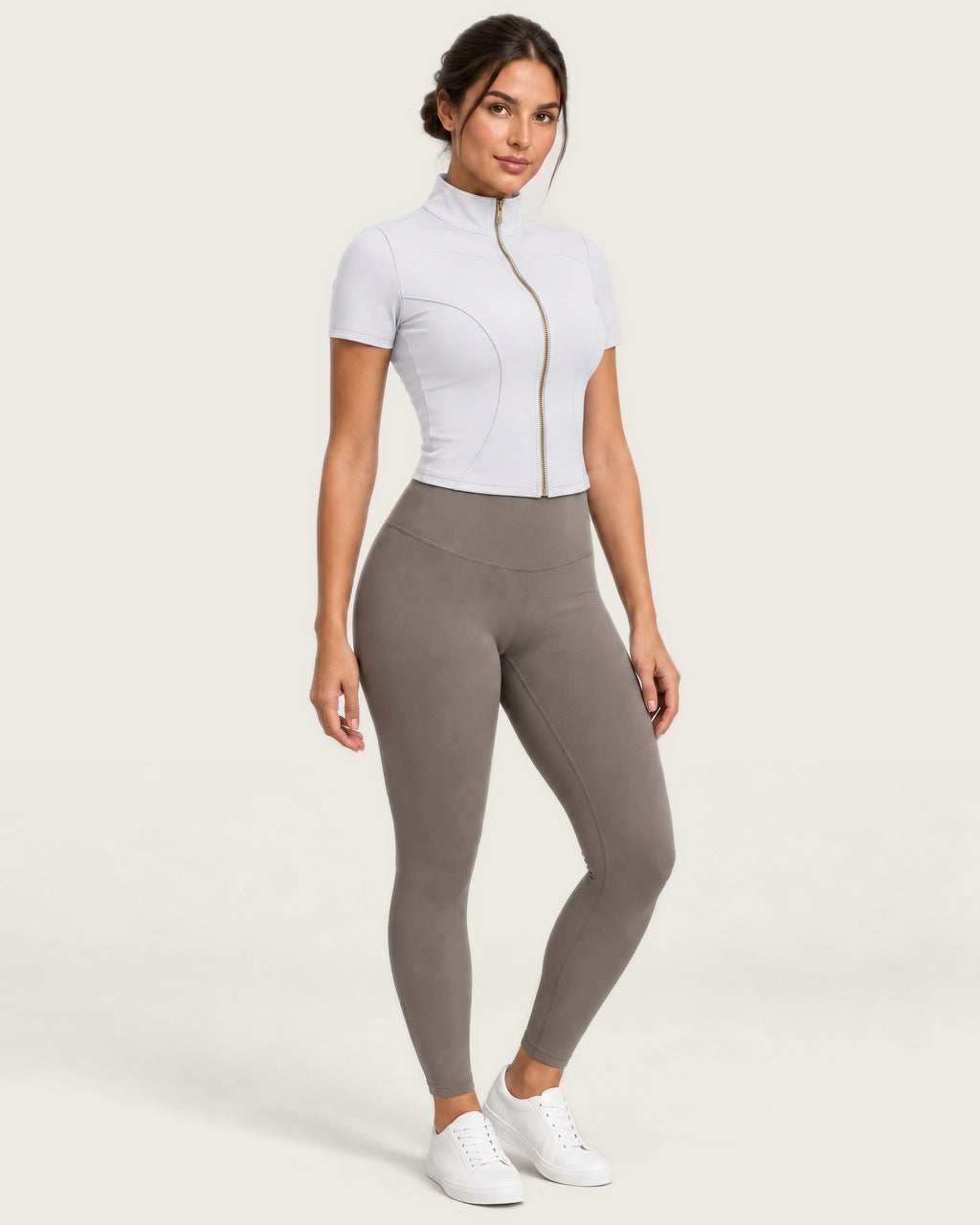 ROMY Layer Short Sleeve Zip Jacket in White — front view