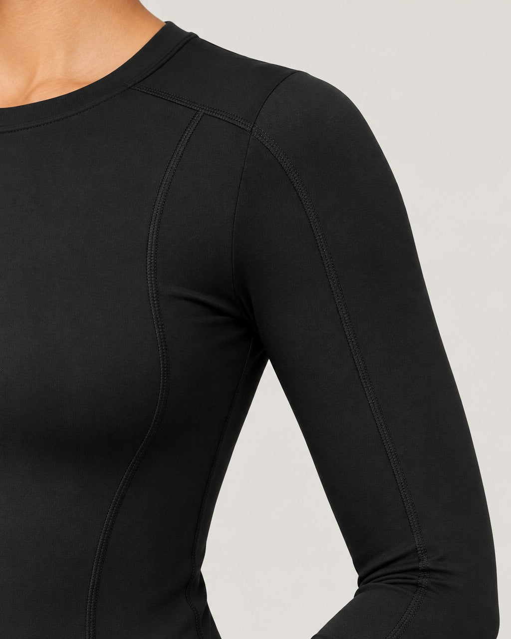 ROMY Sculpt Contour Long Sleeve Top in Black — close-up detail