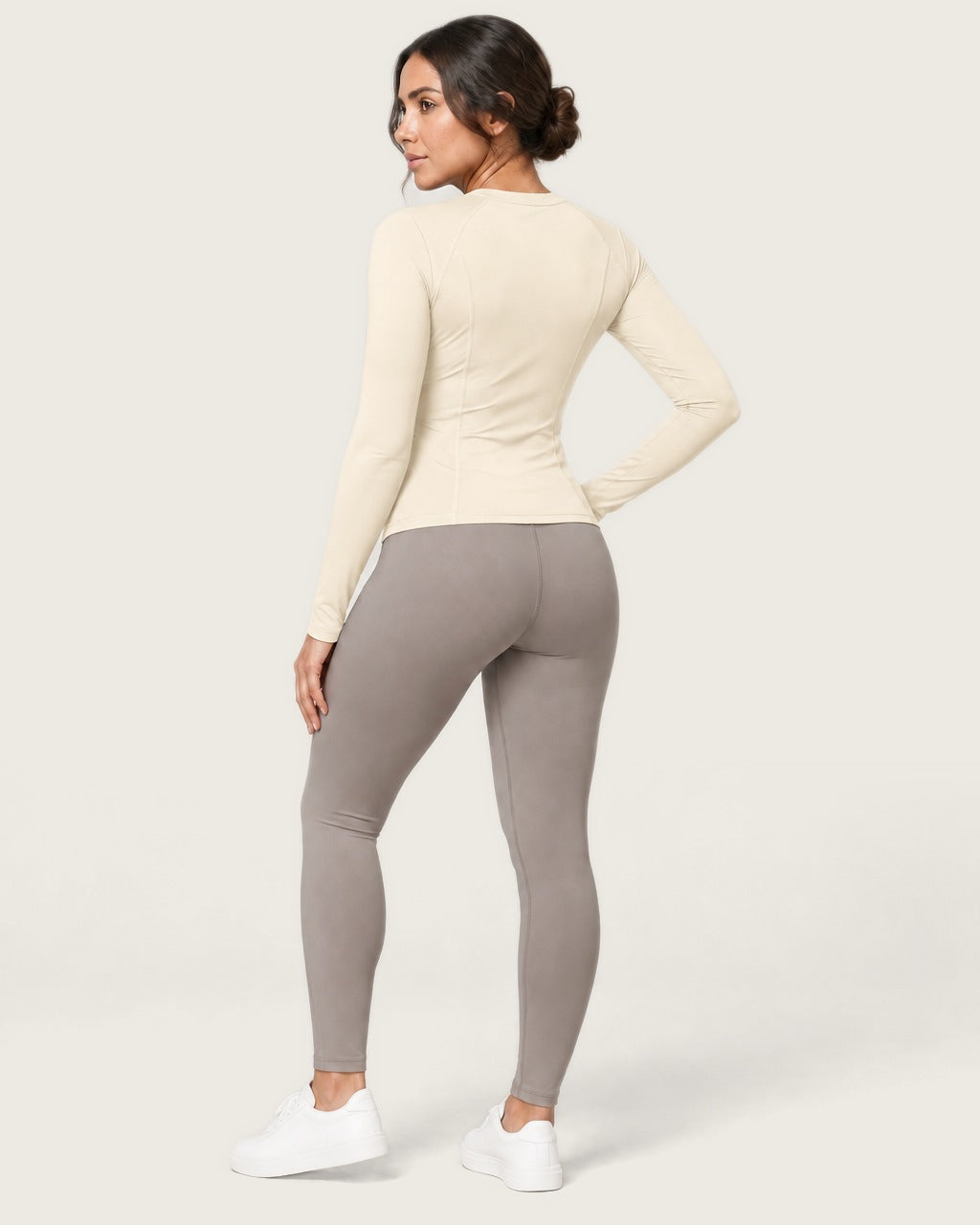 ROMY Sculpt Contour Long Sleeve Top in Ivory — three-quarter back view