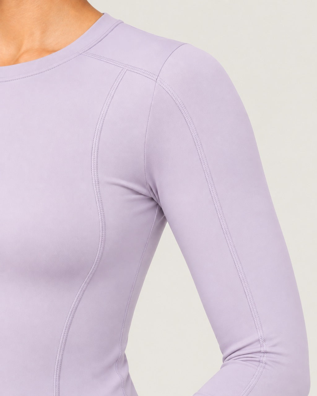 ROMY Sculpt Contour Long Sleeve Top in Lavender — close-up detail