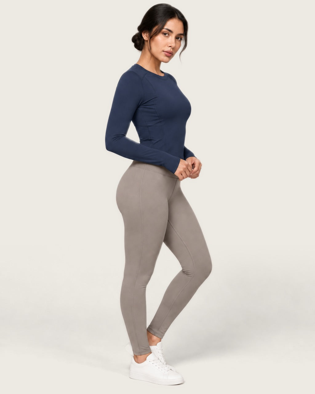 ROMY Sculpt Contour Long Sleeve Top in Navy — side profile