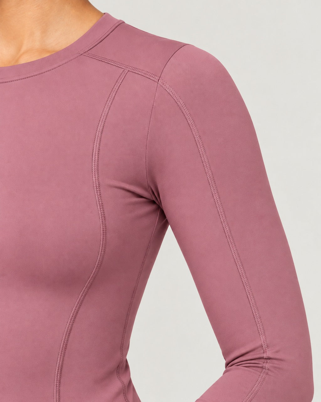 ROMY Sculpt Contour Long Sleeve Top in Rosewood — close-up detail
