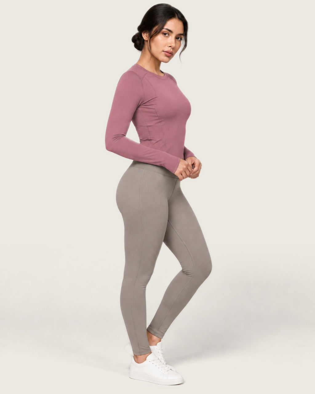 ROMY Sculpt Contour Long Sleeve Top in Rosewood — side profile