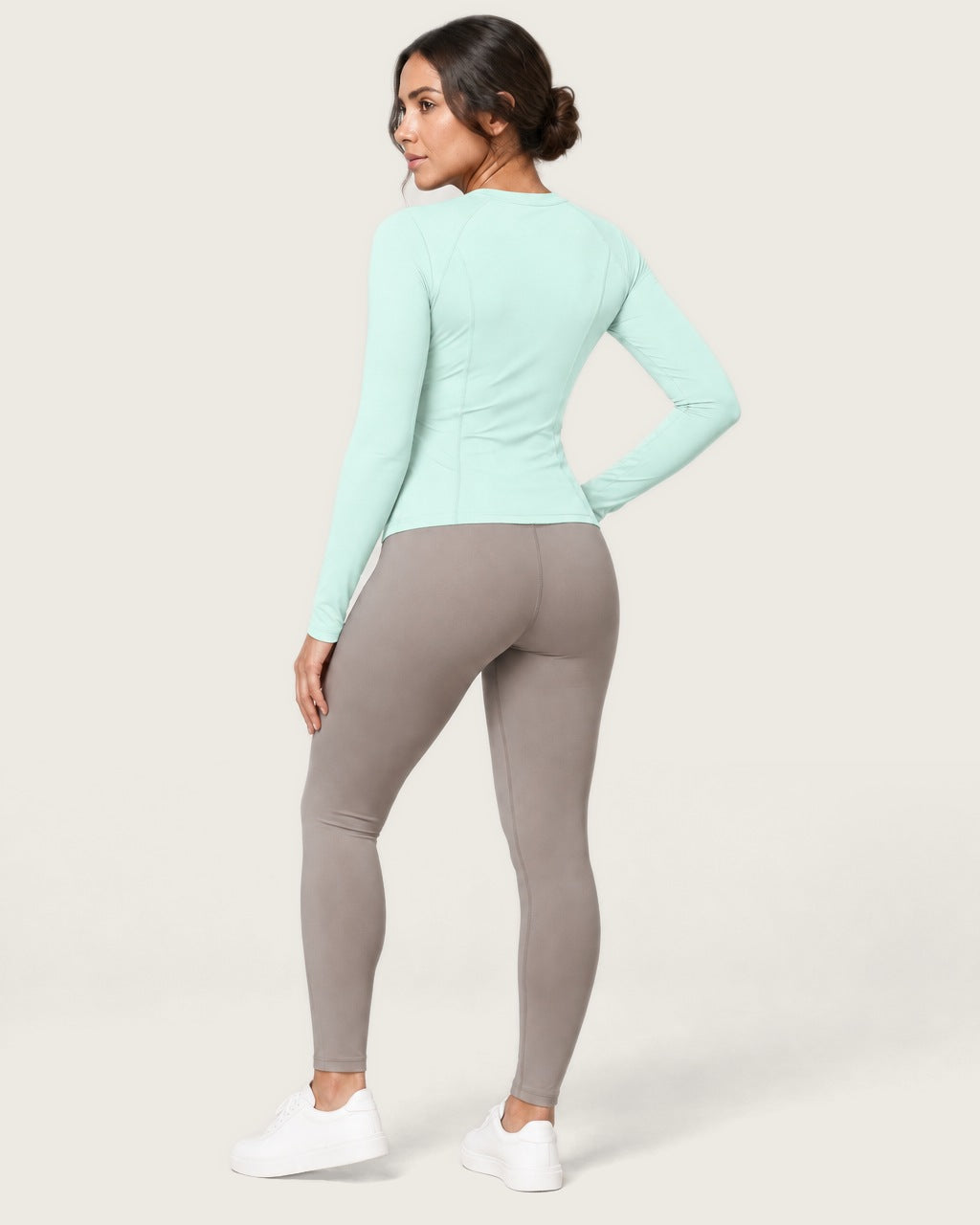 ROMY Sculpt Contour Long Sleeve Top in Seafoam — three-quarter back view