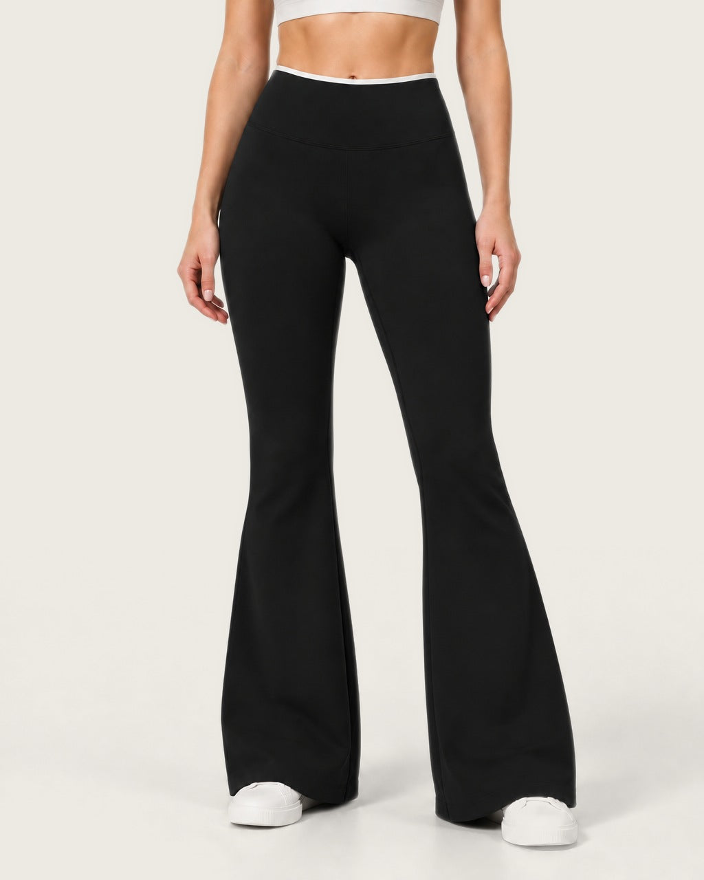 ROMY Sculpt Contrast Waist Flare Pant in Black — product view