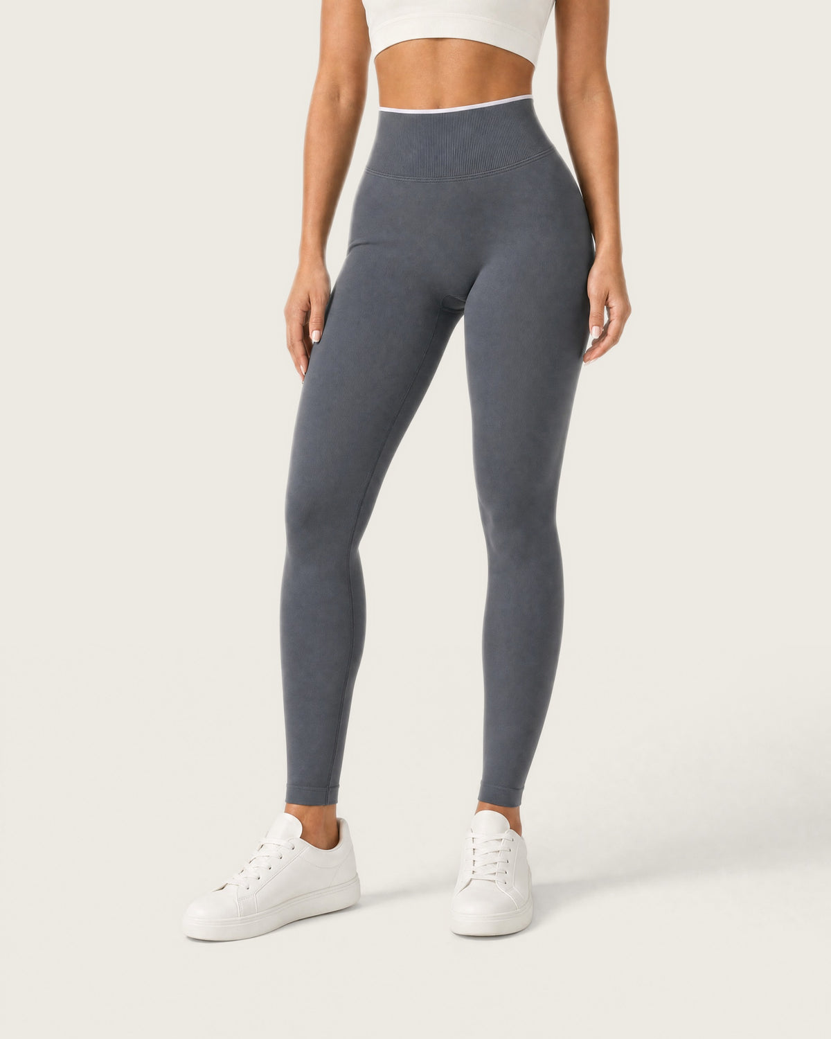 ROMY Sculpt Contrast Waist Legging in Charcoal — product view