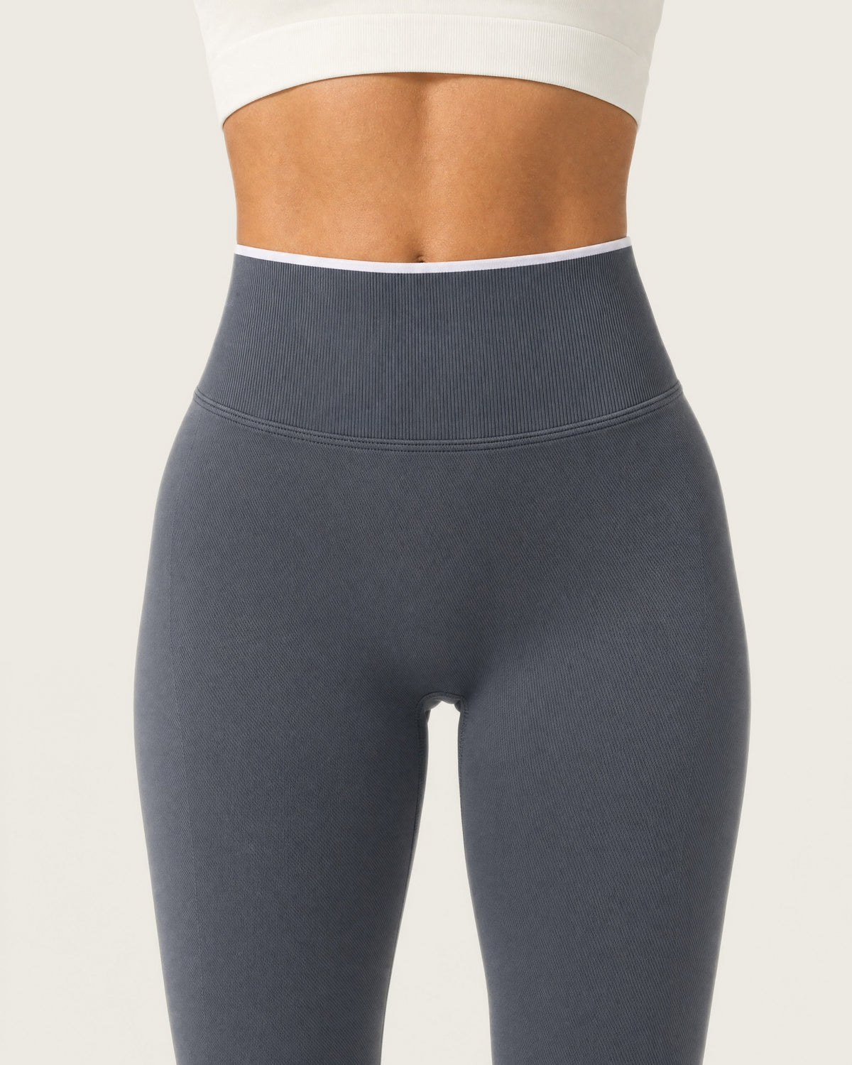 ROMY Sculpt Contrast Waist Legging in Charcoal — close-up of waistband and fabric