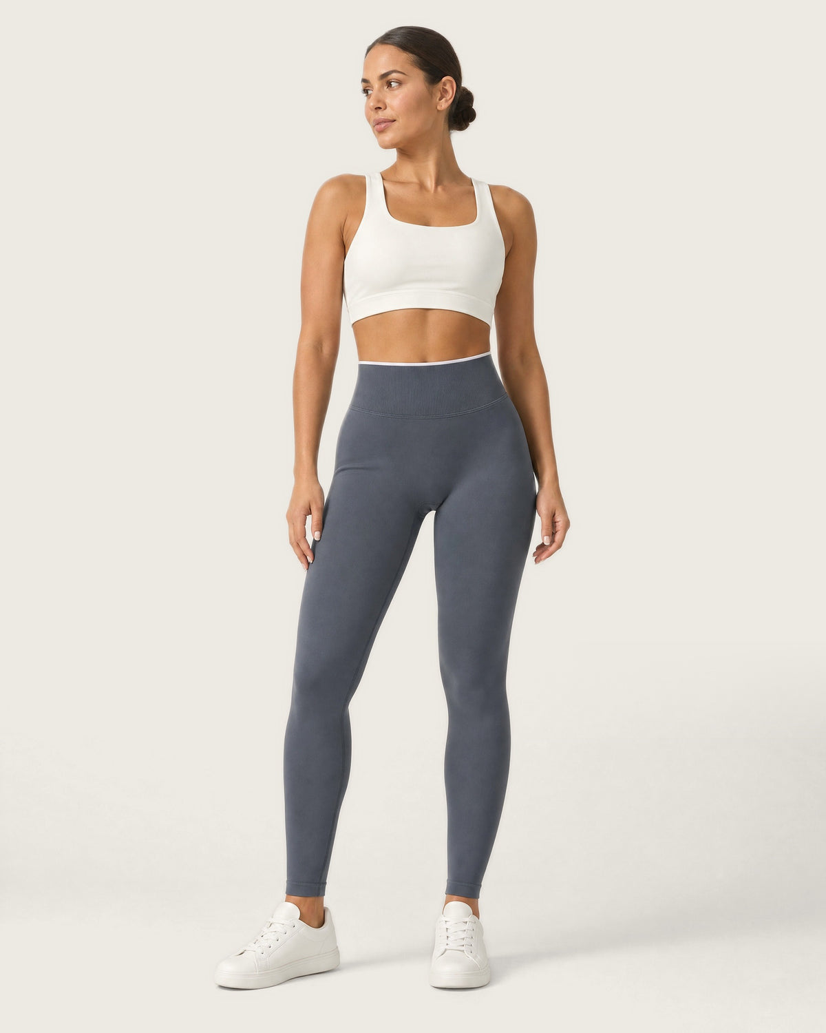 ROMY Sculpt Contrast Waist Legging in Charcoal — front view