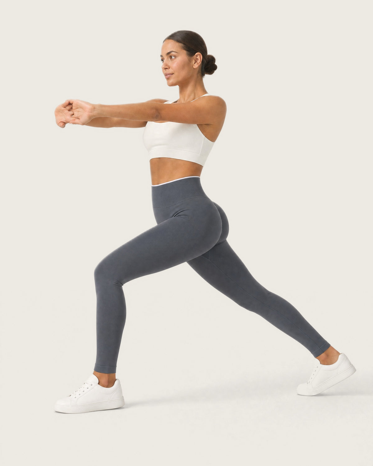 ROMY Sculpt Contrast Waist Legging in Charcoal — in movement