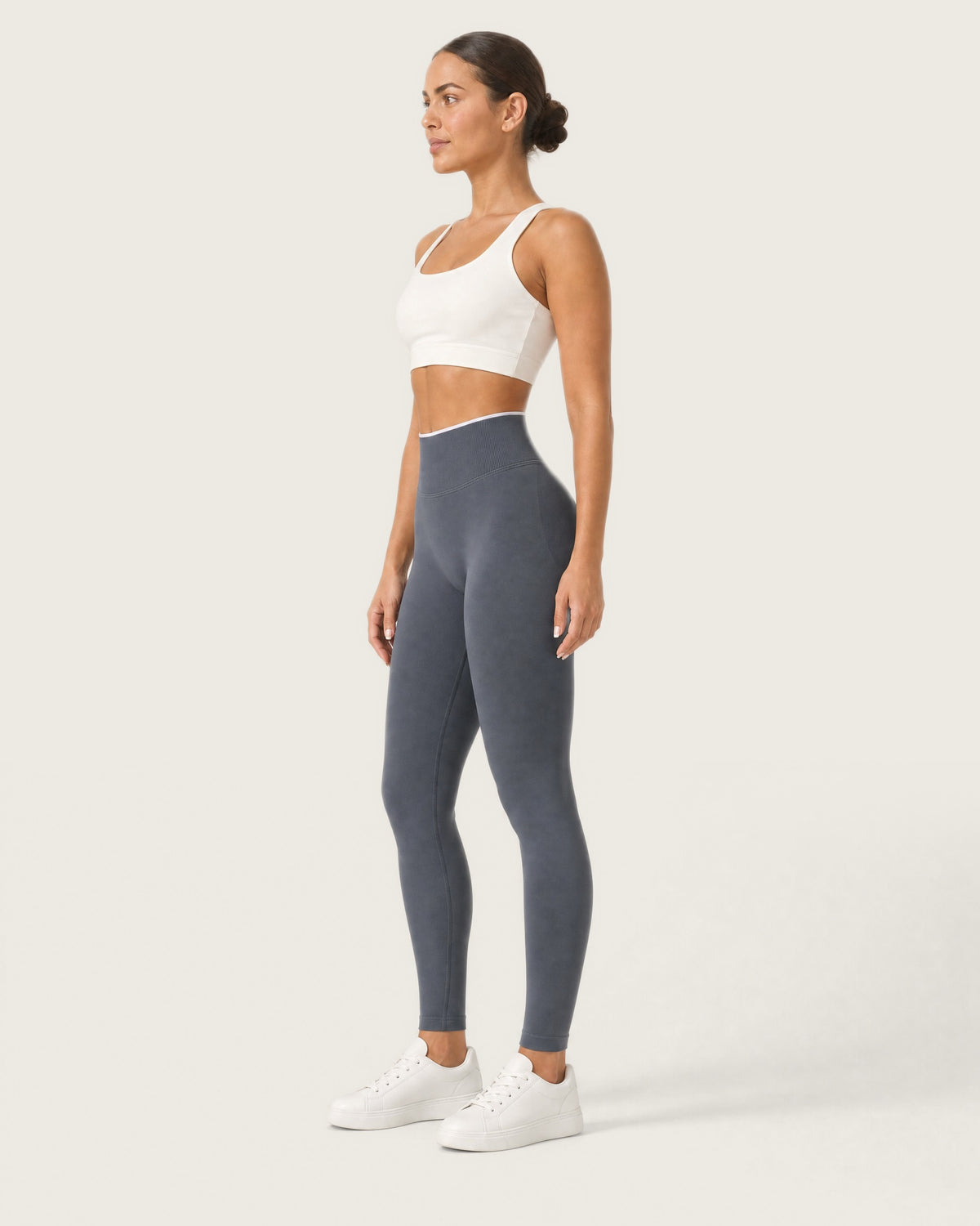 ROMY Sculpt Contrast Waist Legging in Charcoal — side profile