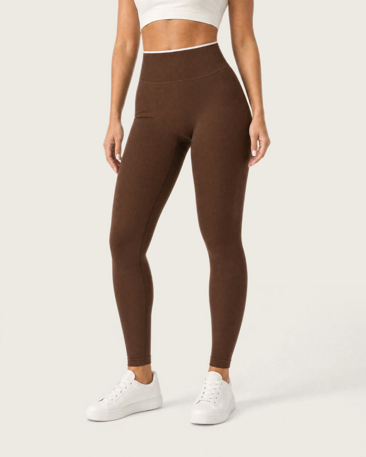 ROMY Sculpt Contrast Waist Legging in Espresso — product view