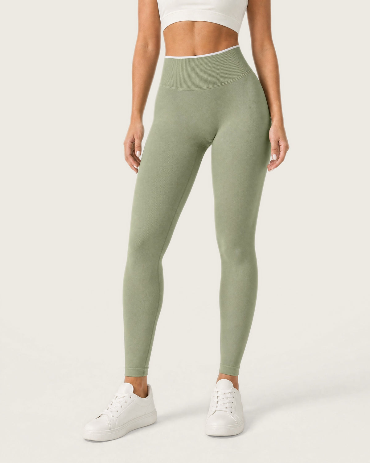 ROMY Sculpt Contrast Waist Legging in Sage — product view