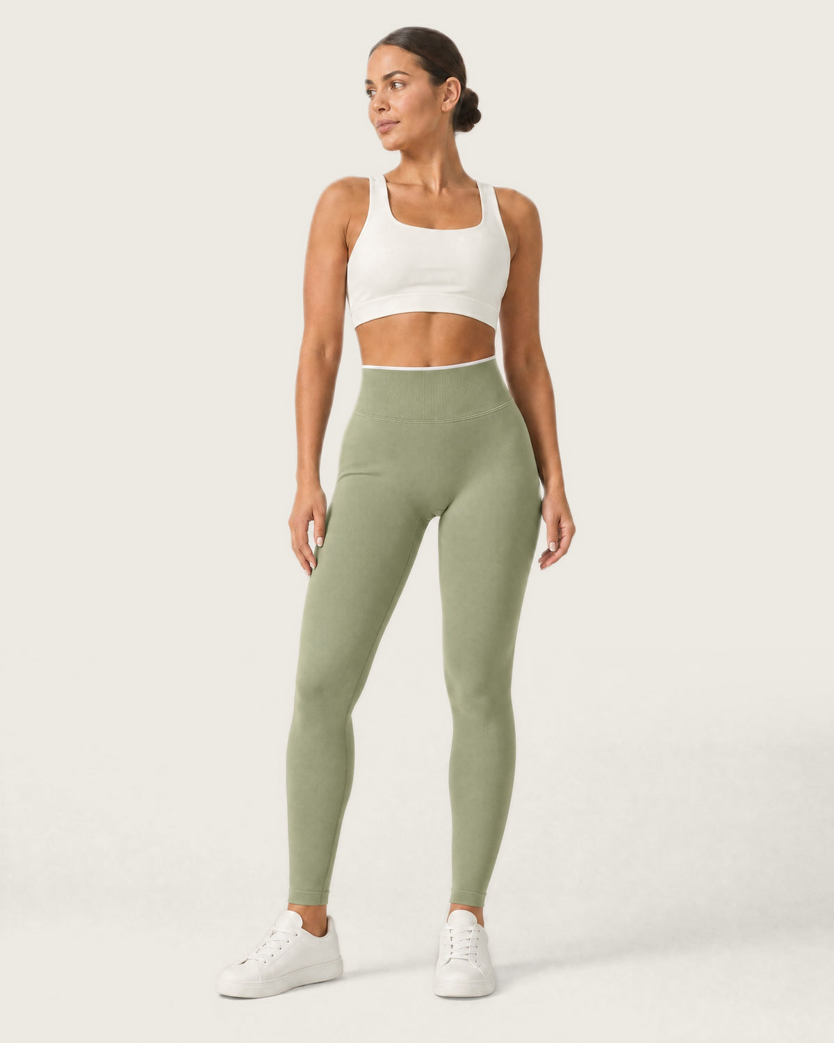 ROMY Sculpt Contrast Waist Legging in Sage — front view