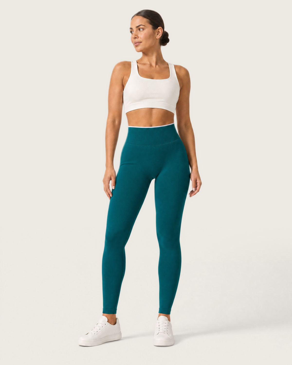 ROMY Sculpt Contrast Waist Legging in Teal — front view