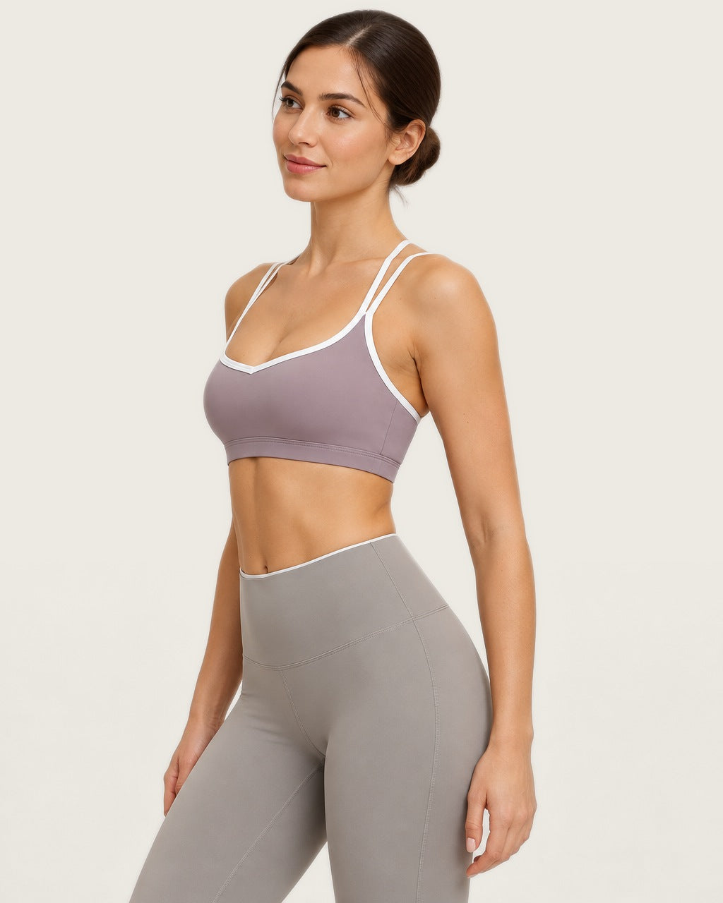 ROMY Sculpt Criss Cross Sports Bra in Mauve — side profile