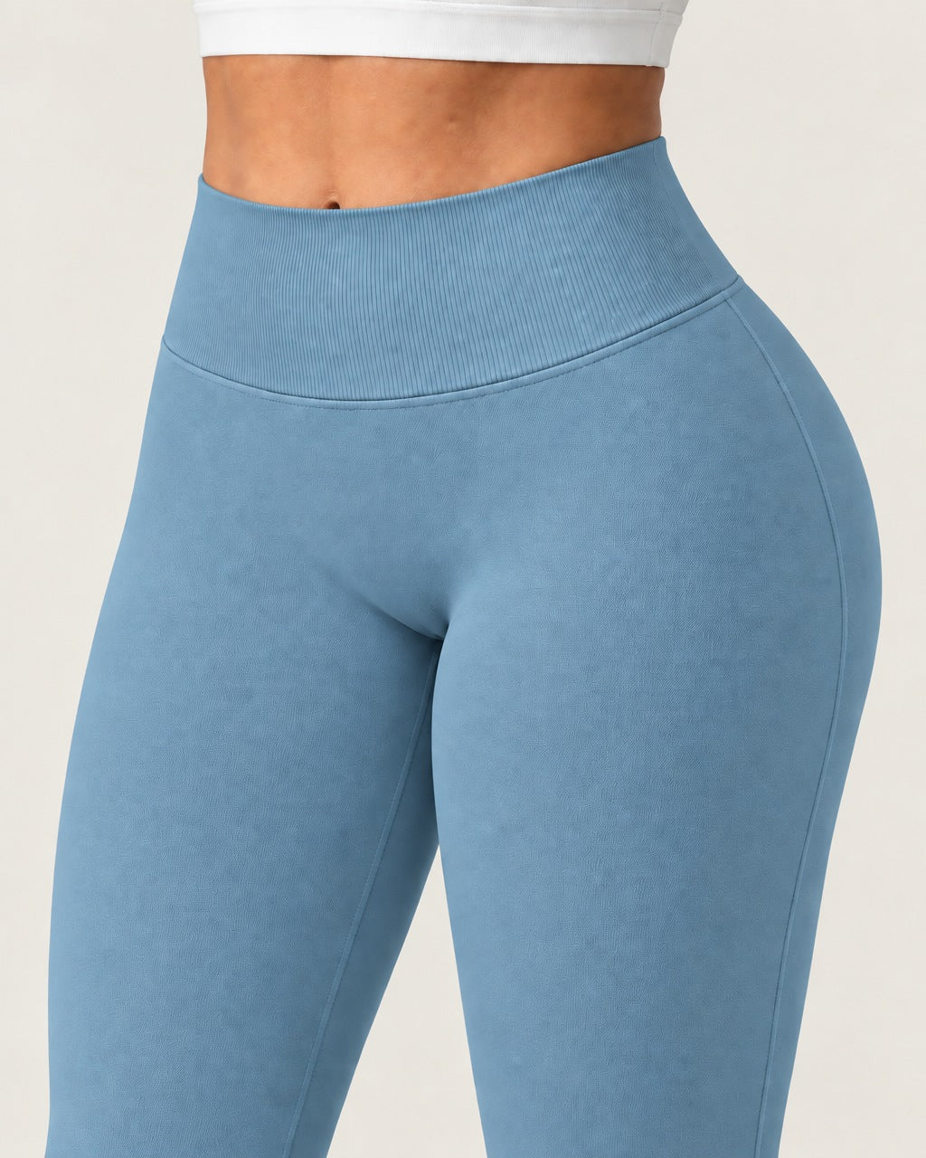 ROMY Sculpt Flare Pant in Horizon — close-up of waistband and fabric
