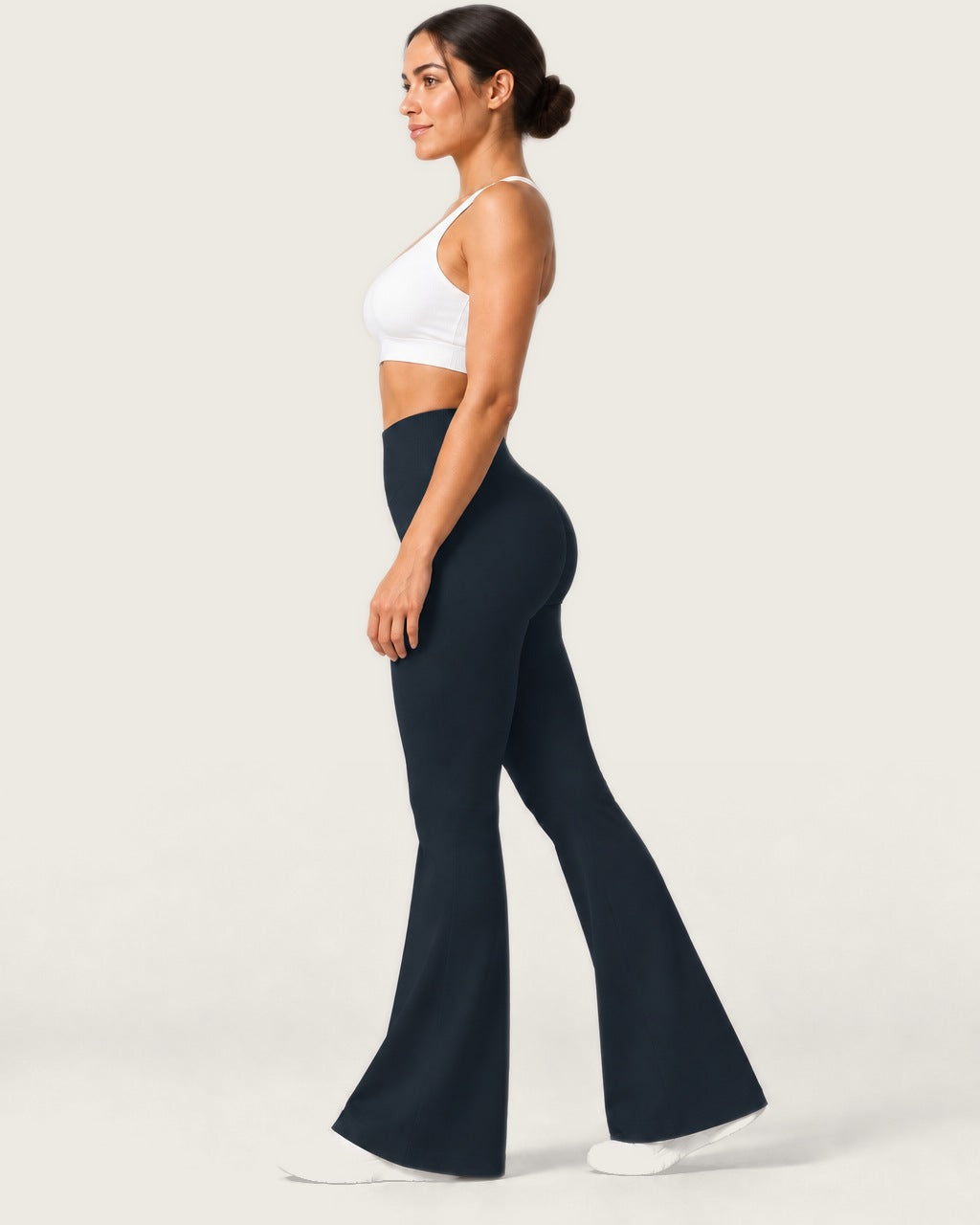 ROMY Sculpt Flare Pant in Midnight — side profile