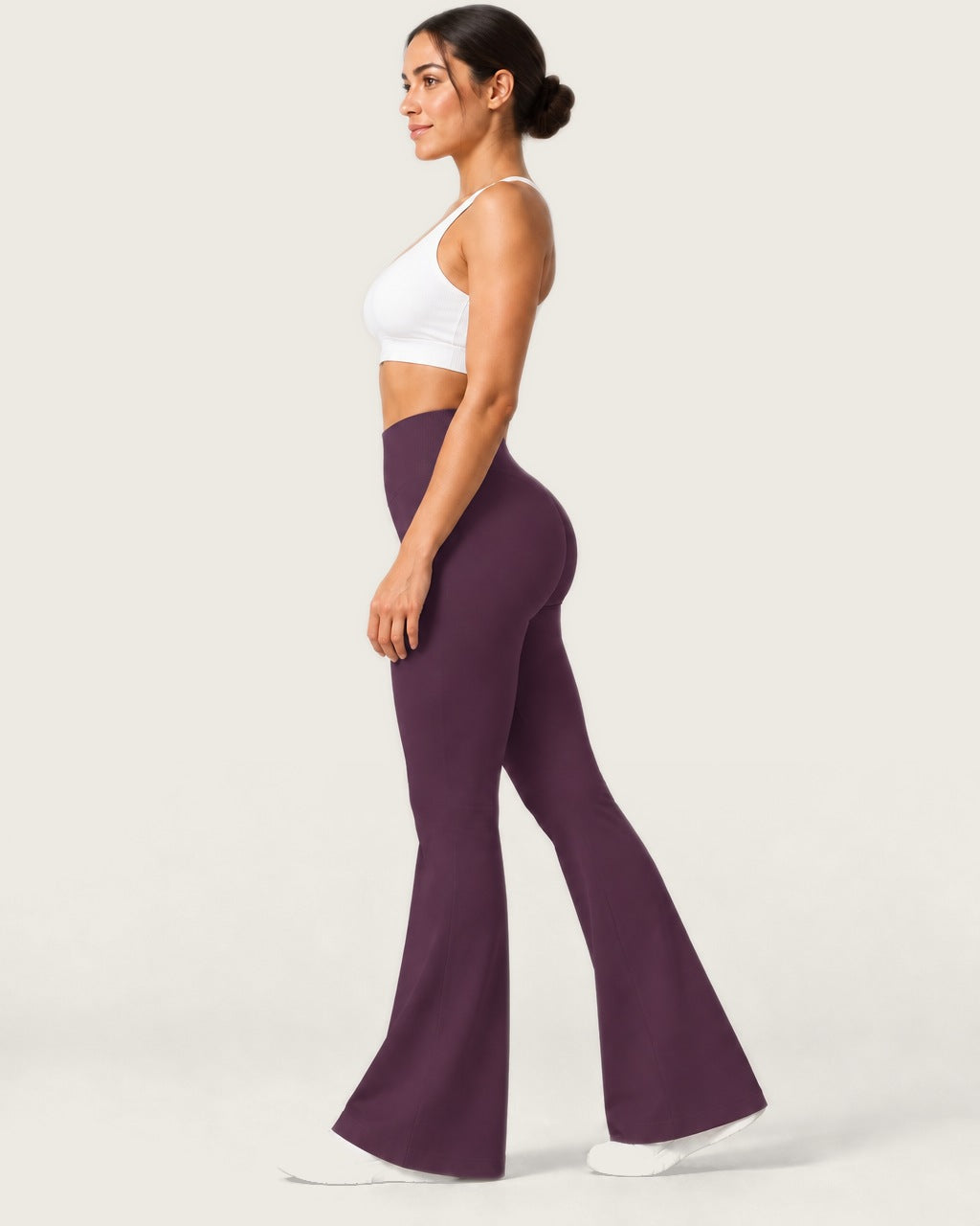 ROMY Sculpt Flare Pant in Plum — side profile