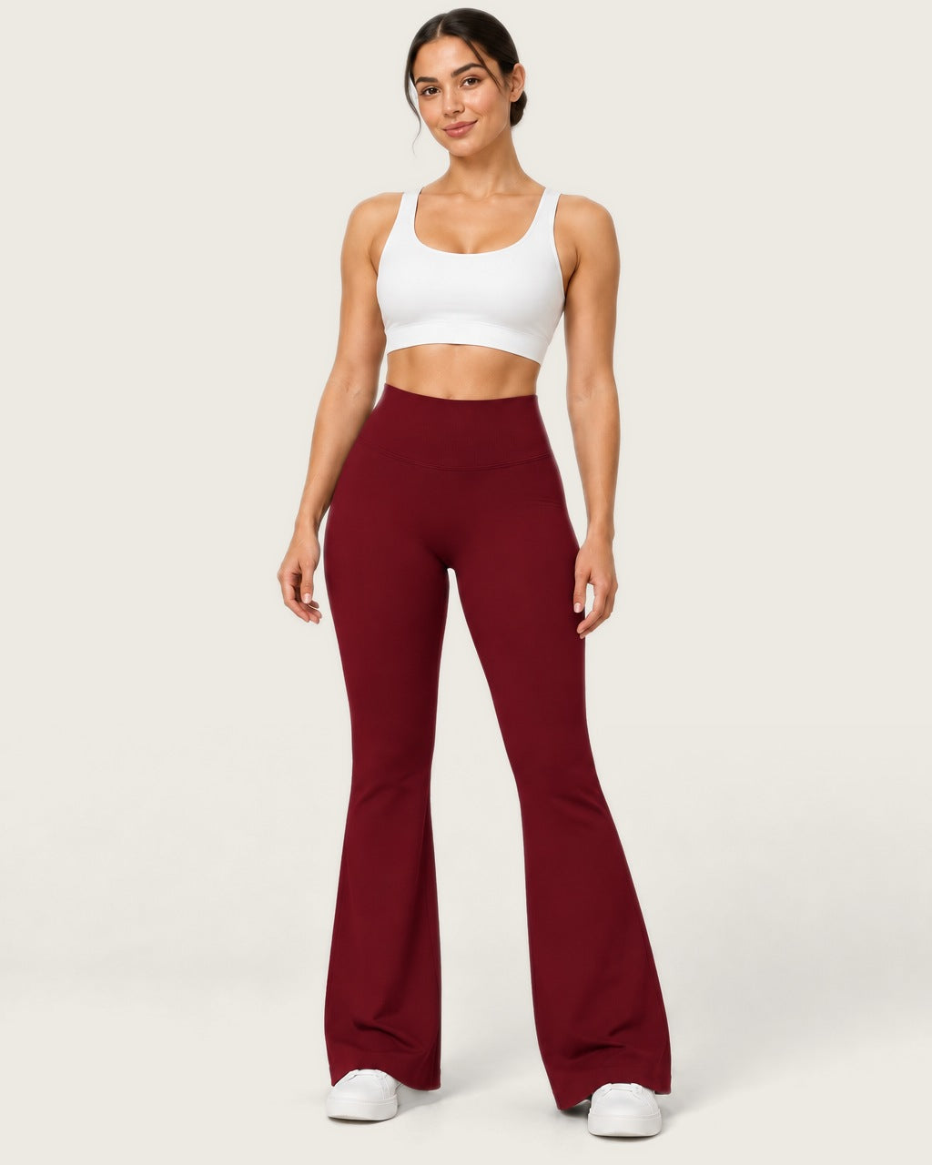 ROMY Sculpt Flare Pant in Wine — front view