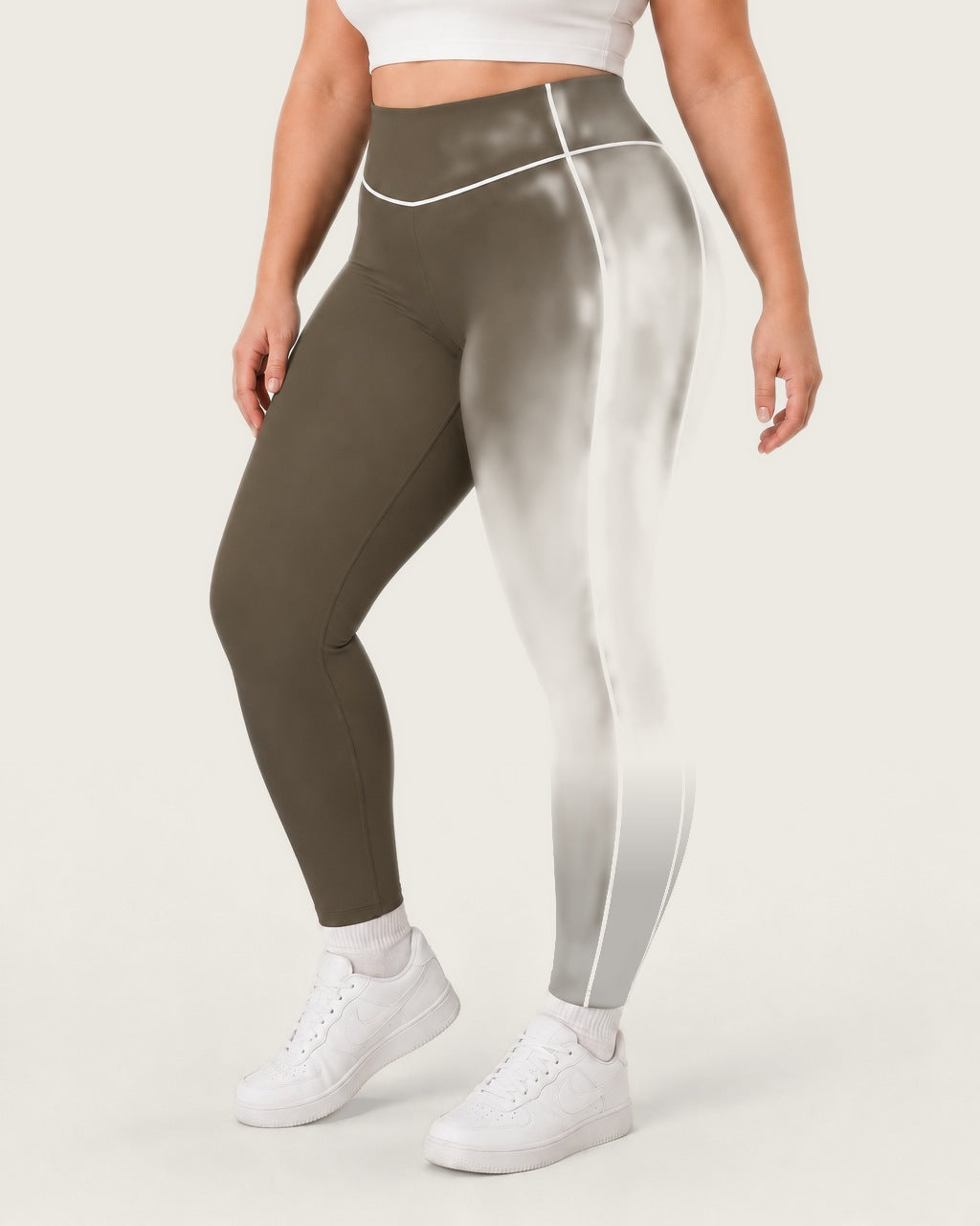 ROMY Sculpt Plus Contrast Piping Legging in Khaki — product view