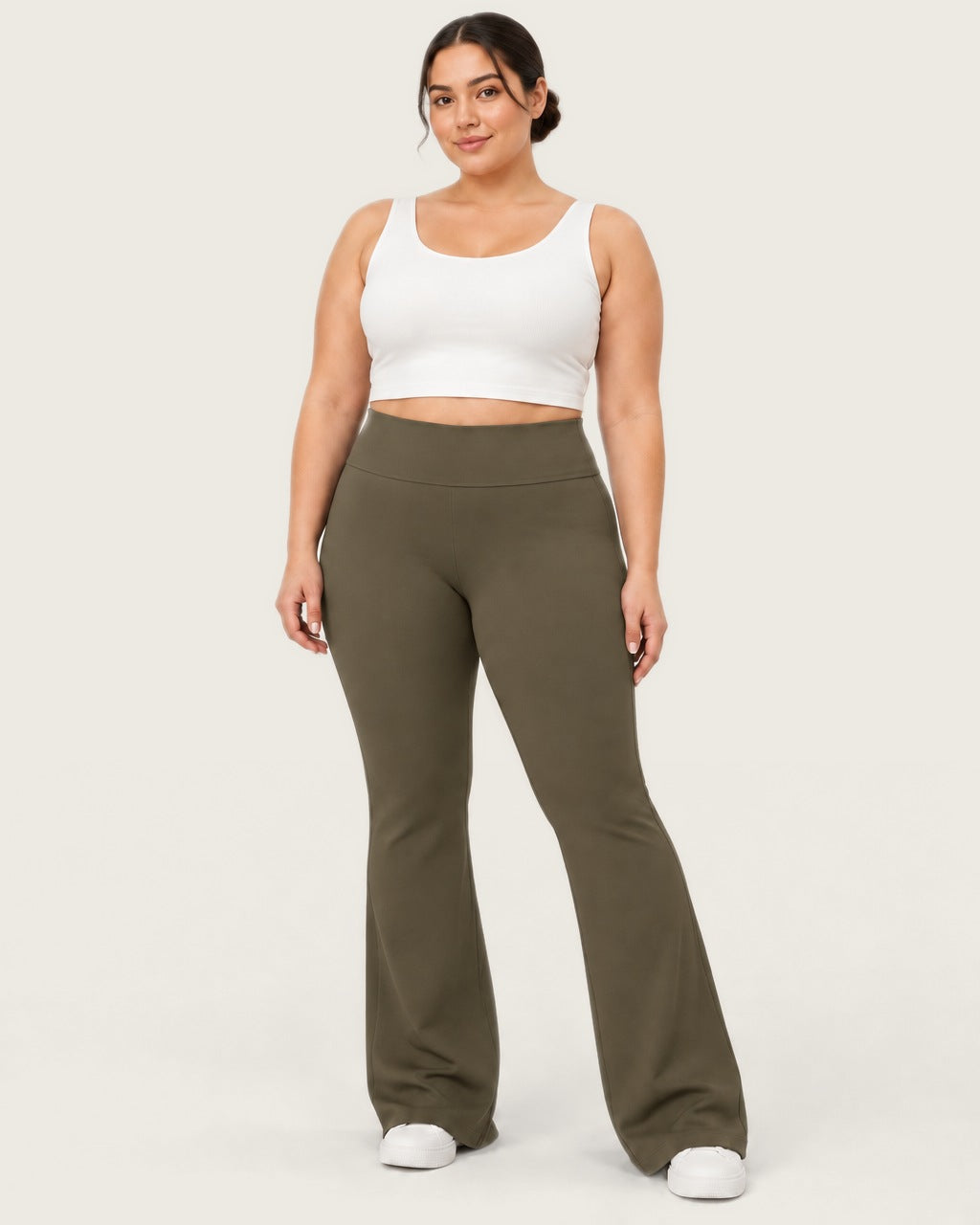 ROMY Sculpt Plus Flare Pant in Khaki — front view
