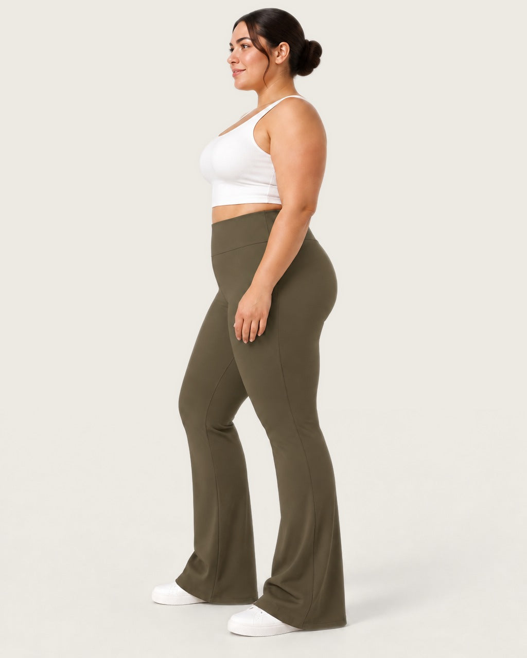 ROMY Sculpt Plus Flare Pant in Khaki — side profile