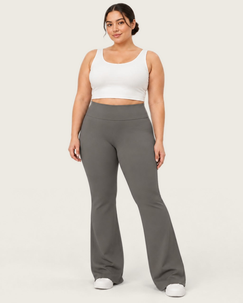 ROMY Sculpt Plus Flare Pant in Pewter — front view