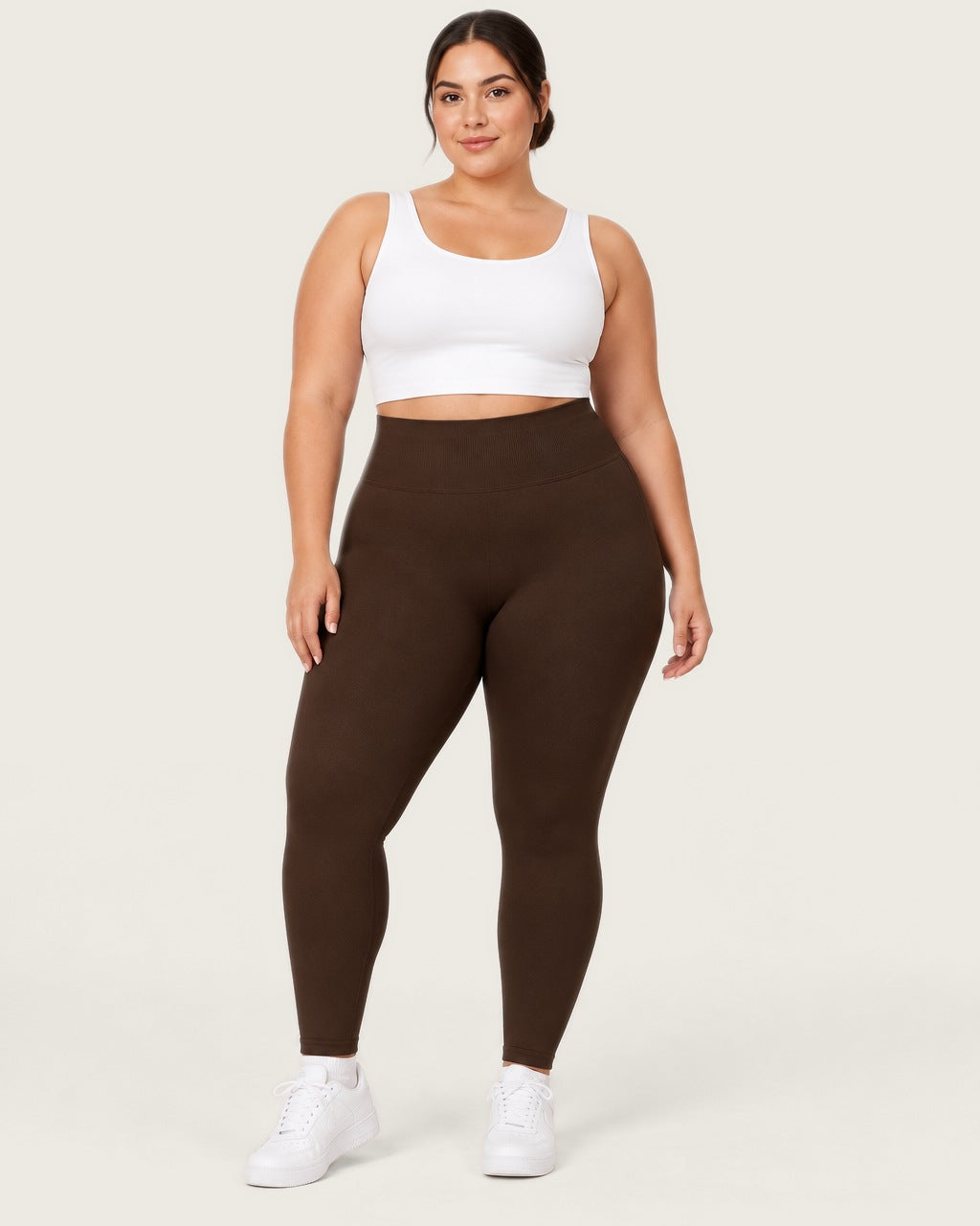 ROMY Sculpt Plus Ruched Legging in Espresso — front view