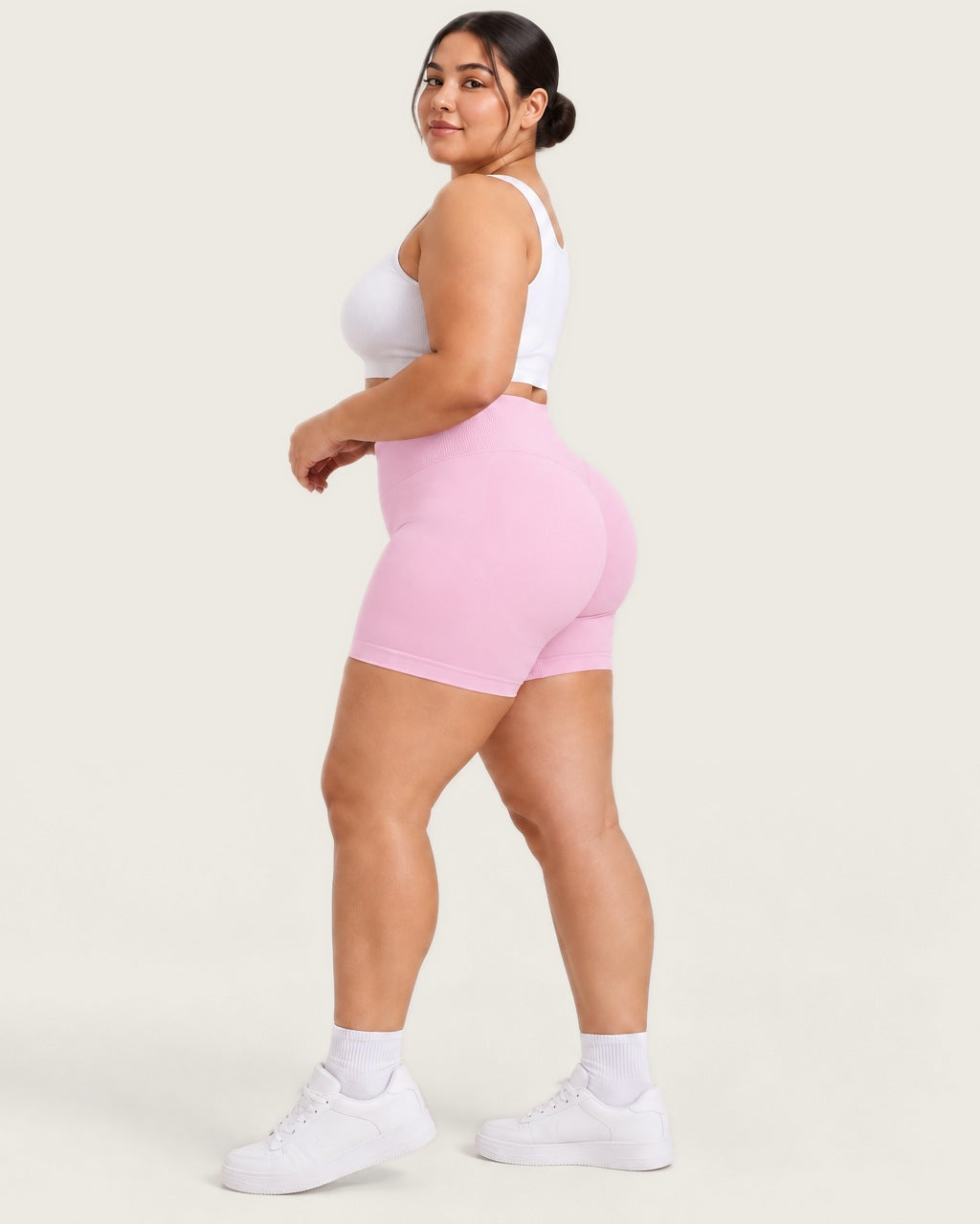 ROMY Sculpt Plus Ruched Shorts in Blossom — side profile