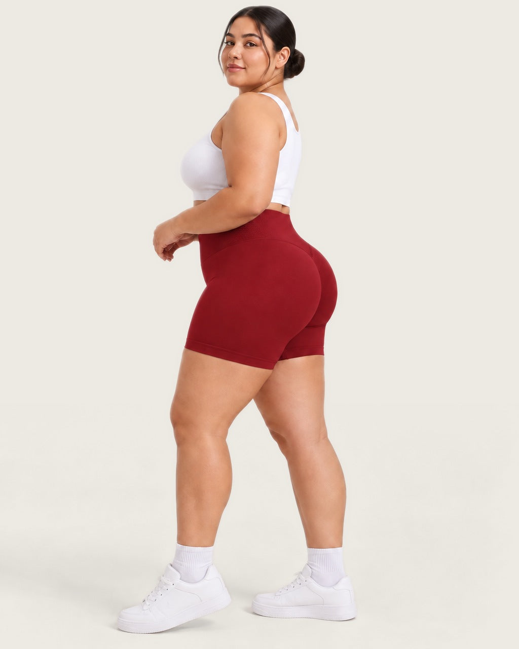 ROMY Sculpt Plus Ruched Shorts in Crimson — side profile