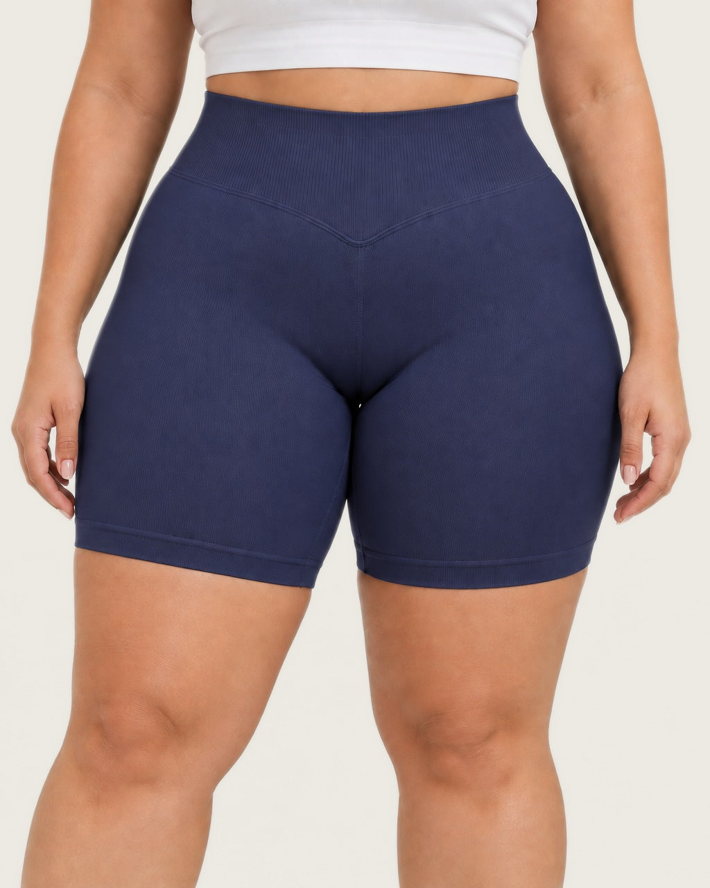 ROMY Sculpt Plus Ruched Shorts in Navy — product view
