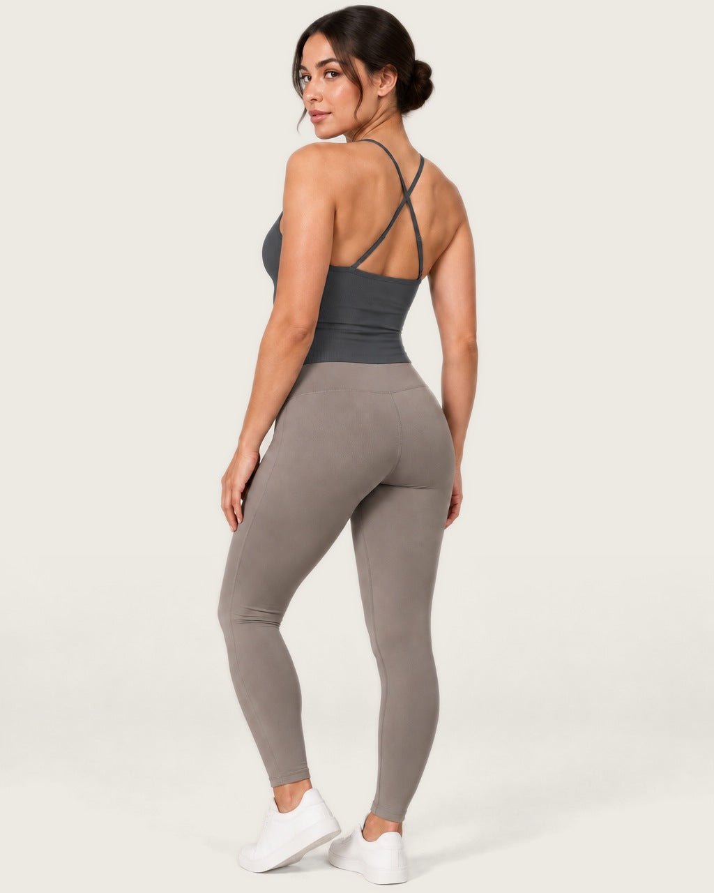 ROMY Sculpt Ruched Cami in Charcoal — three-quarter back view