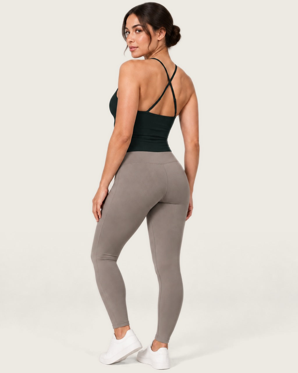 ROMY Sculpt Ruched Cami in Forest — three-quarter back view